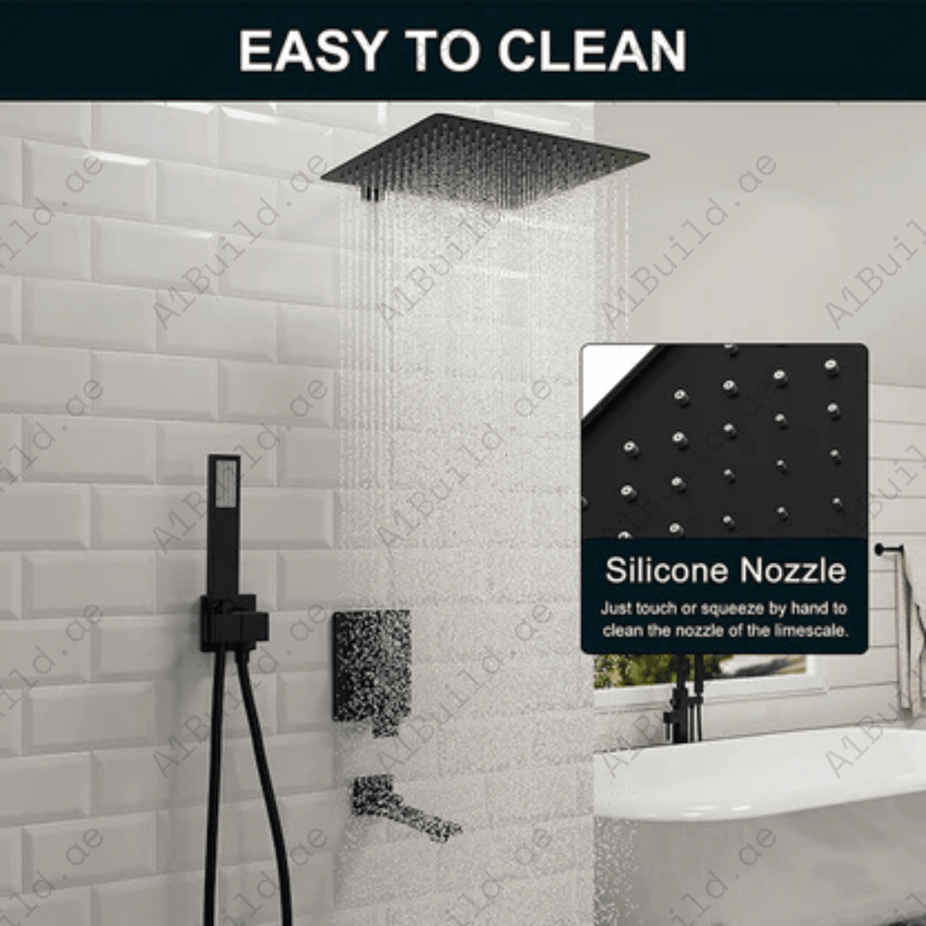 Matte Black mm Square Shower Head – Premium Stainless Steel, Made in Germany by Hesanit