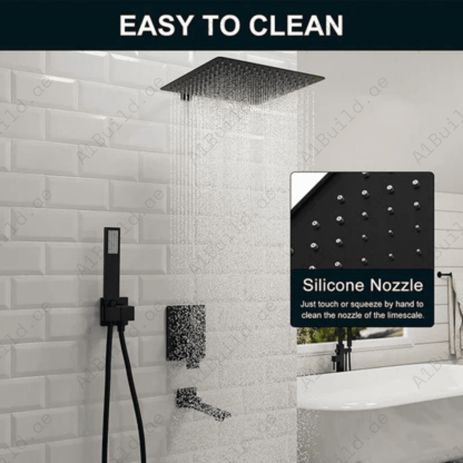 Matte Black mm Square Shower Head – Premium Stainless Steel, Made in Germany by Hesanit