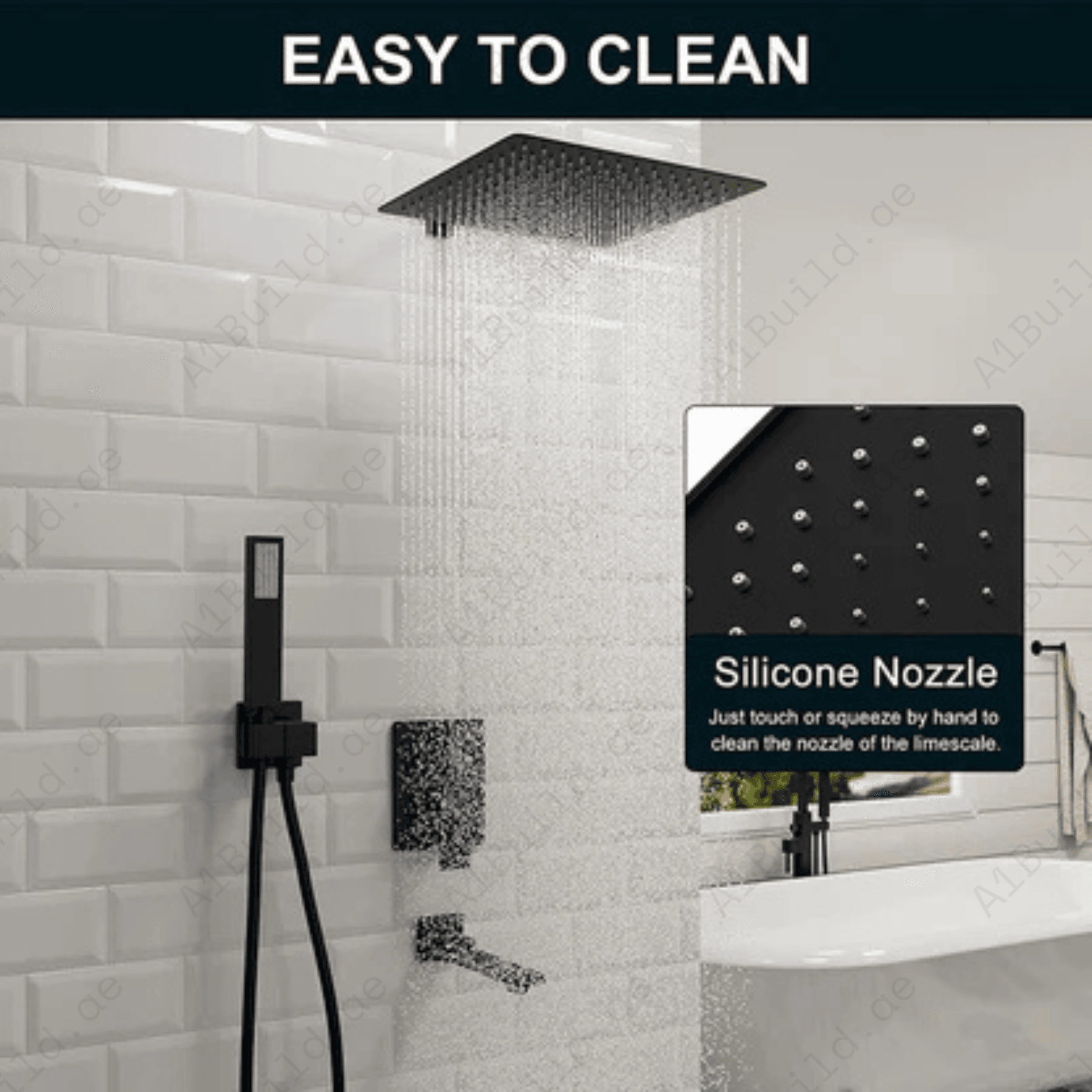 Matte Black mm Square Shower Head – Premium Stainless Steel, Made in Germany by Hesanit