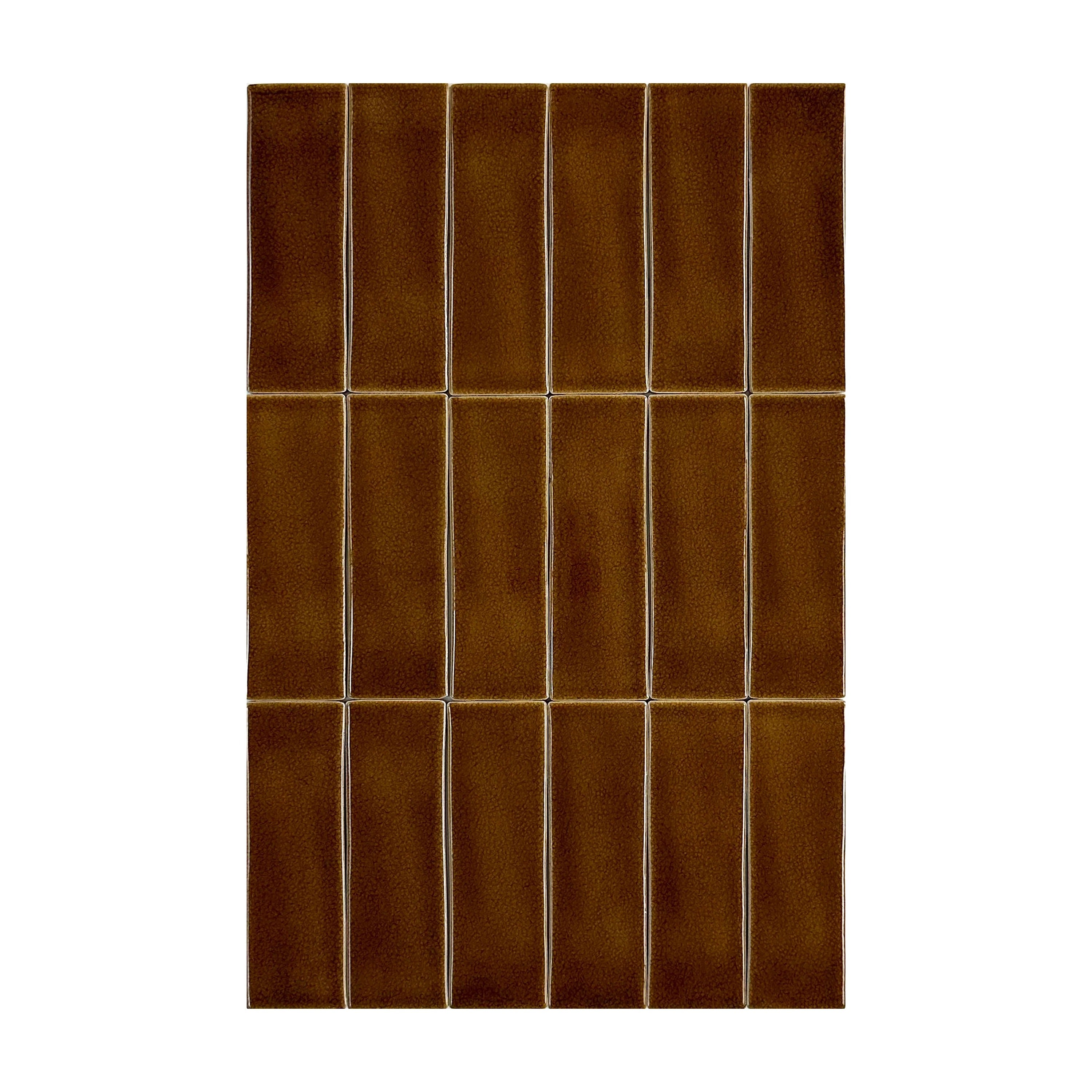 Medium Coffee glossy crackle porcelain tile with long-strip design. Durable, waterproof, scratch-resistant & ideal for walls, backsplashes & interiors.