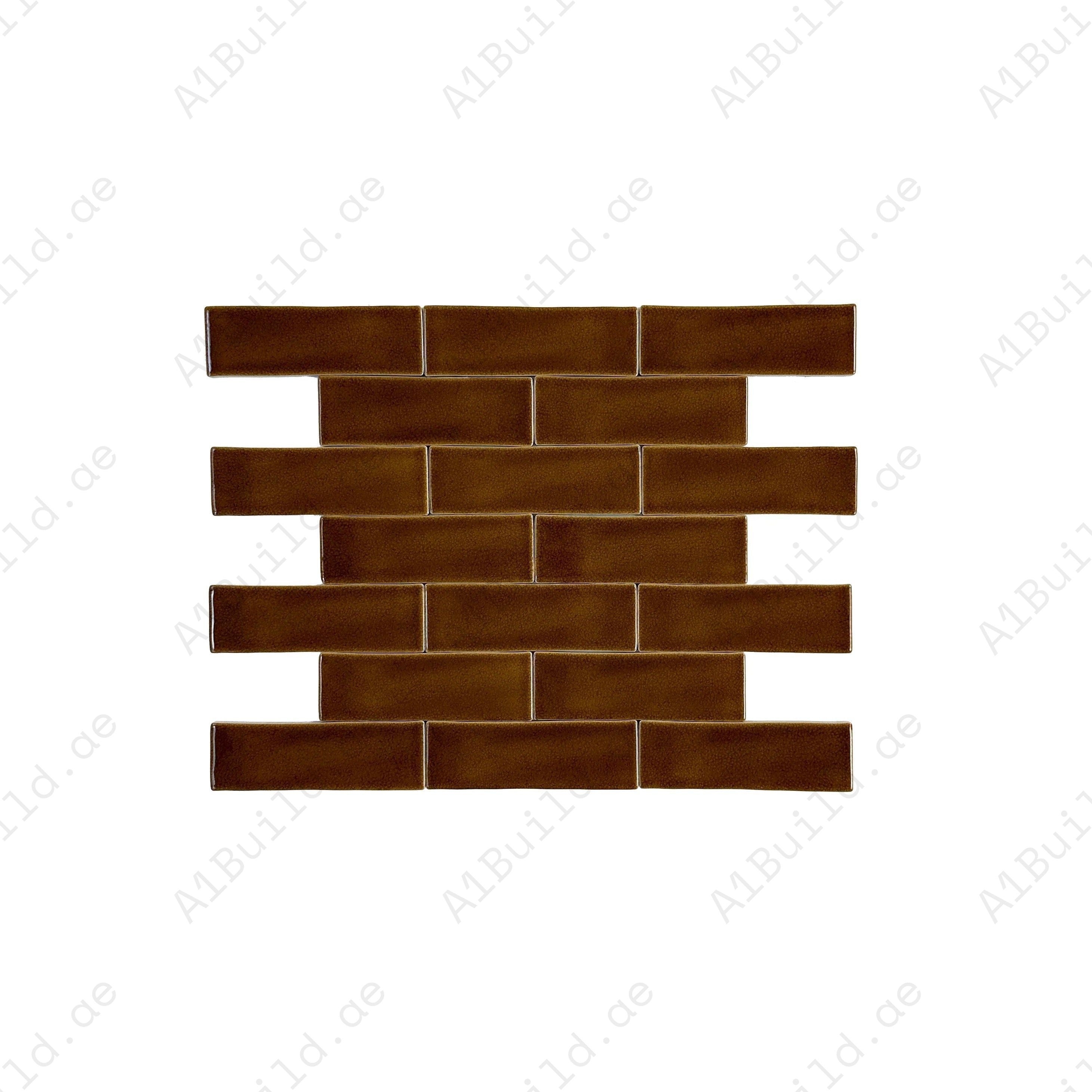 Medium Coffee glossy crackle porcelain tile with long-strip design. Durable, waterproof, scratch-resistant & ideal for walls, backsplashes & interiors.