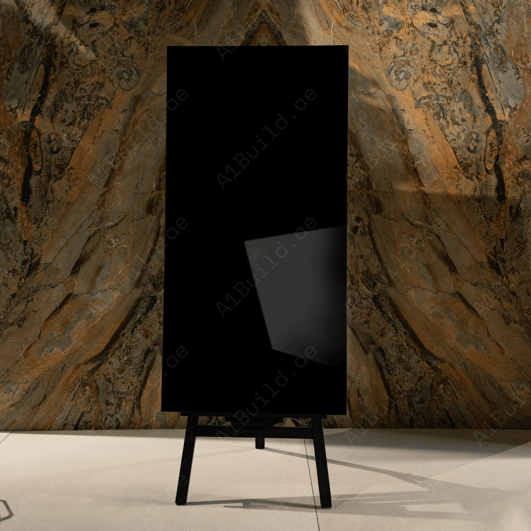 Midnight Shadow plain black porcelain tile 60x120cm 9mm thickness, durable and modern design, ideal for luxury floors and walls.