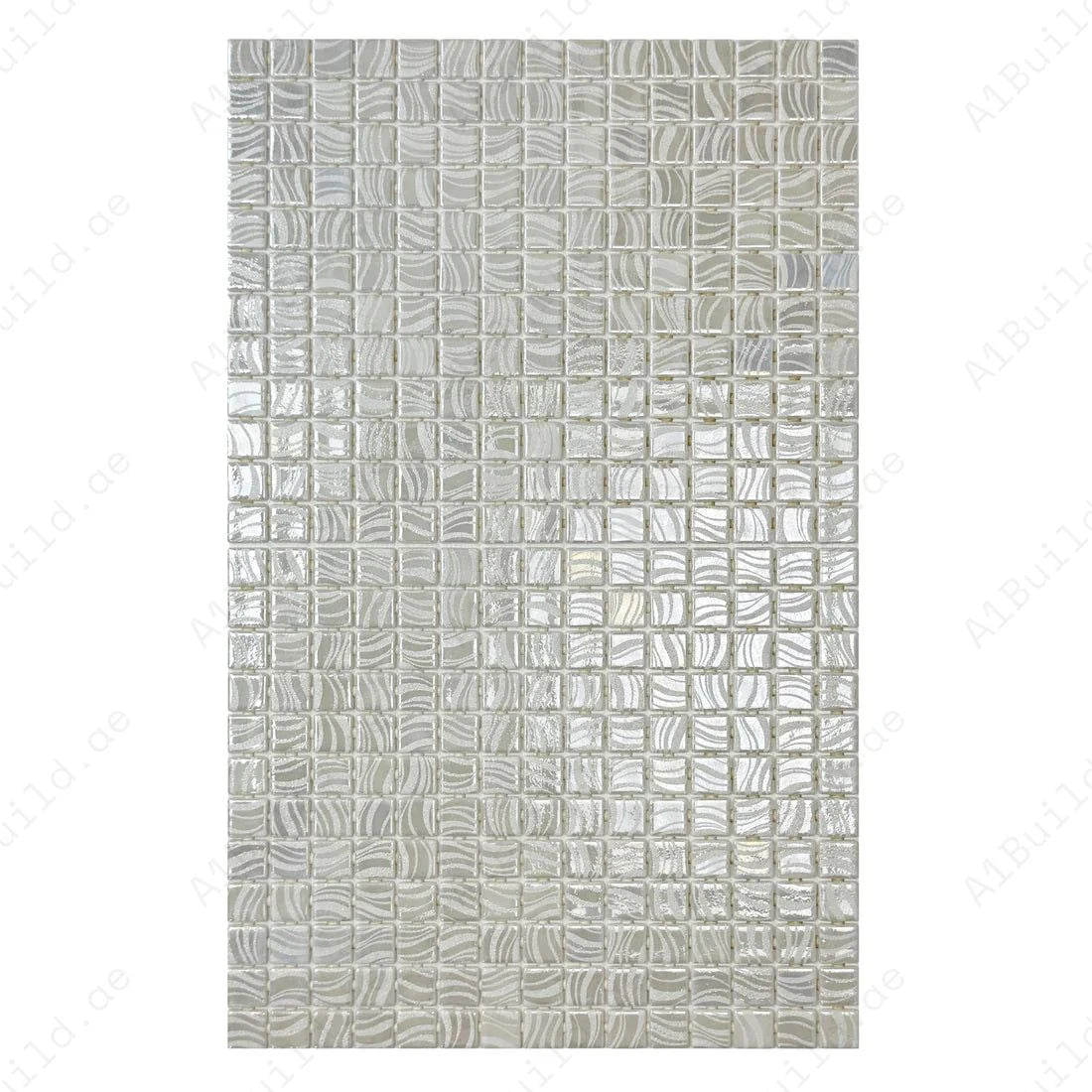 Milky White recycled glass mosaic with shiny streaks & swirls. UV-resistant, slip-proof & durable—ideal for pools, spas, feature walls & water features.