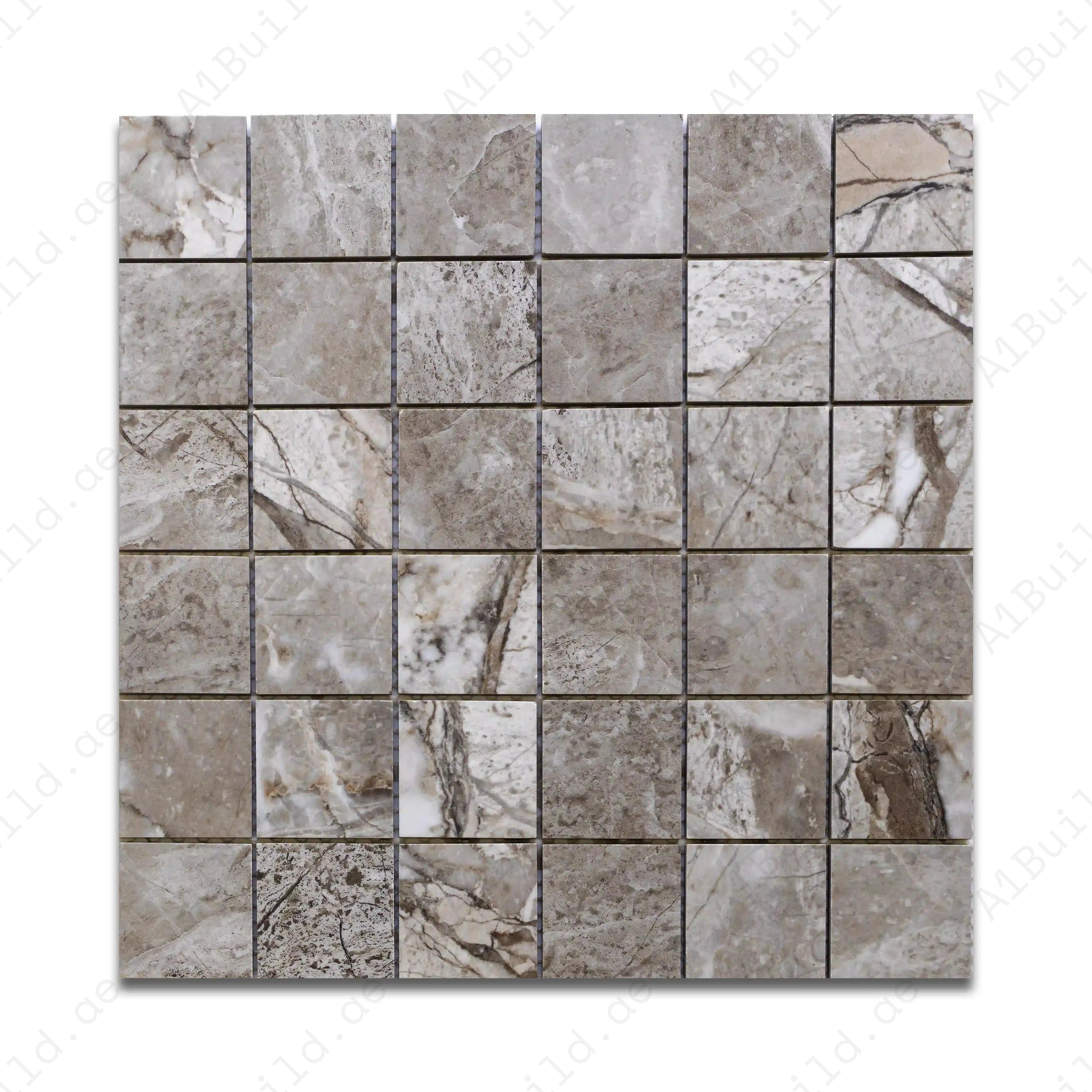 Mocha Grey Polish Mosaic Tiles – 30x30 cm Sheet | Glossy Finish