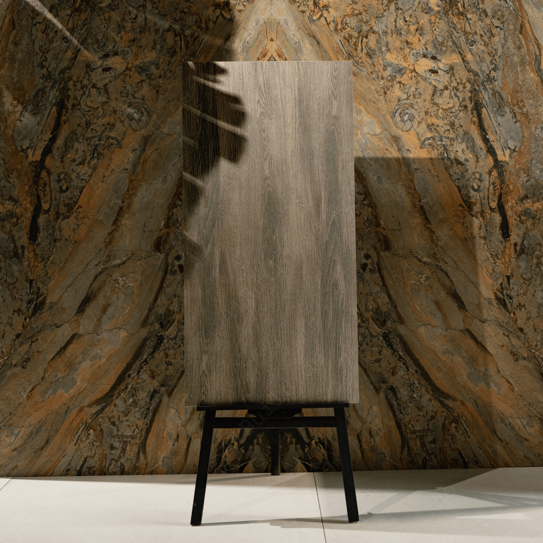 Mountain Caffe porcelain tile 60x120cm 2mm thickness, brown stone look design, durable porcelain tile for warm modern floors and walls.