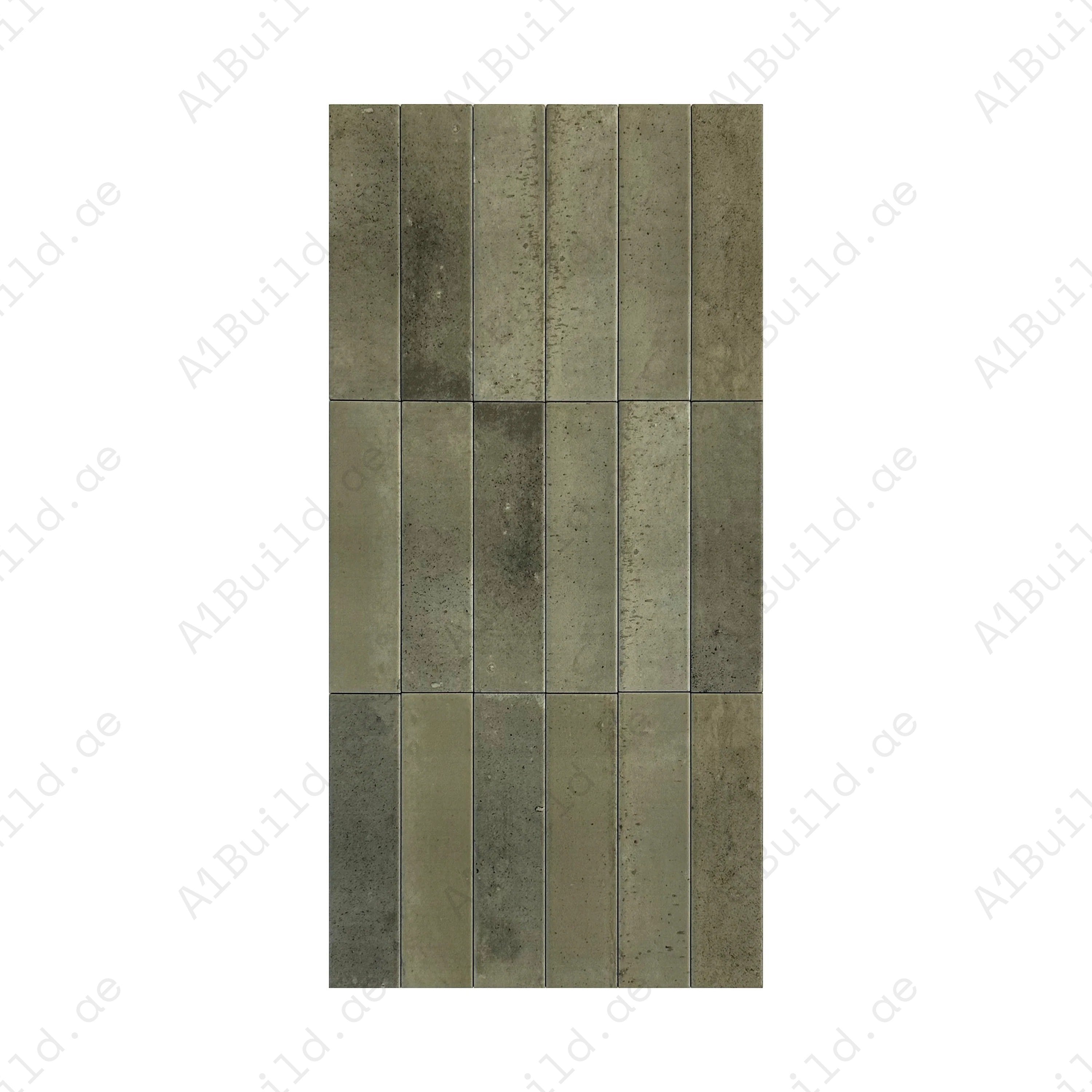 Muted grass green matte porcelain tiles with long-strip design. Durable, waterproof & scratch-resistant. Perfect for walls, floors & kitchen backsplashes.