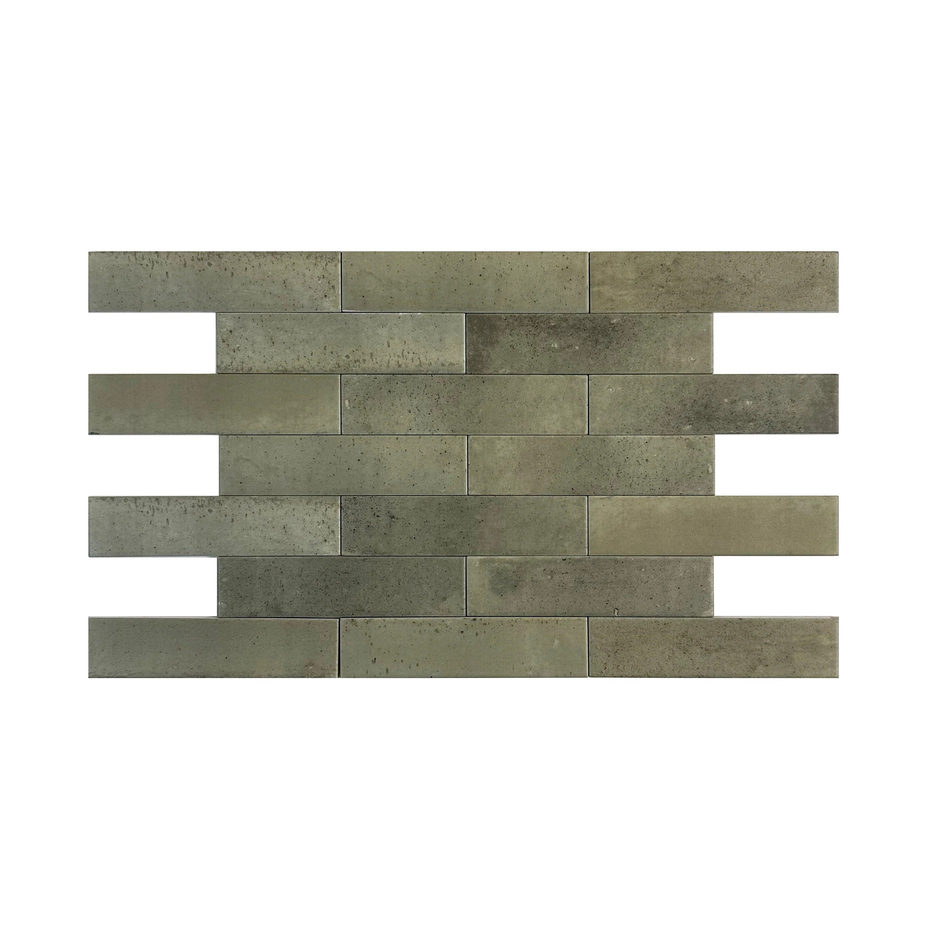 Muted grass green matte porcelain tiles with long-strip design. Durable, waterproof & scratch-resistant. Perfect for walls, floors & kitchen backsplashes.