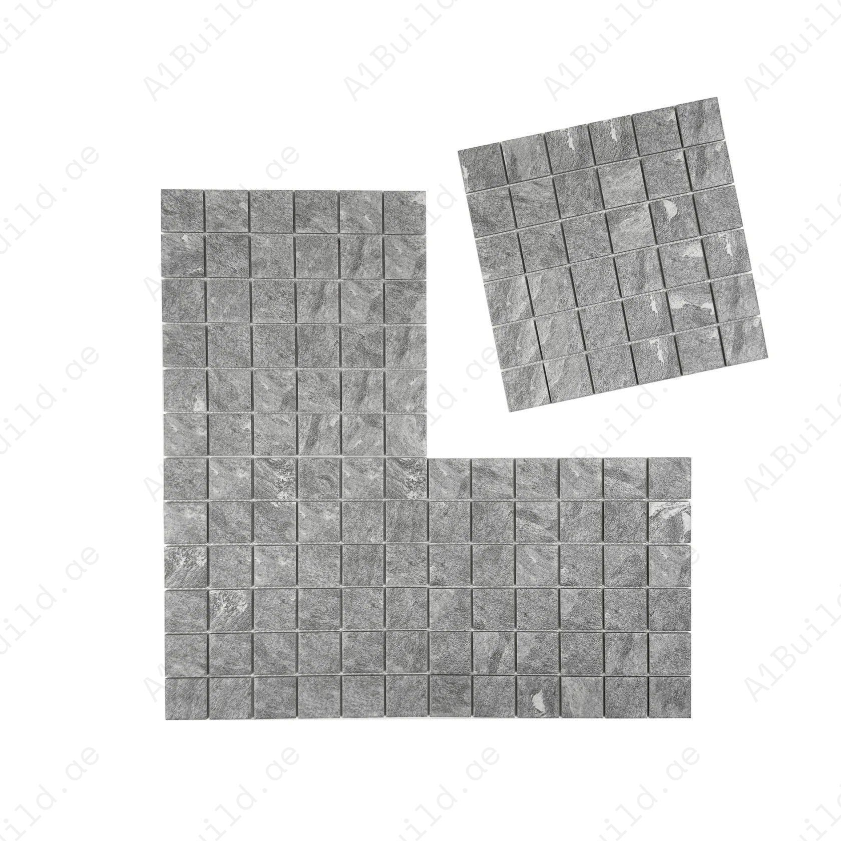 Myanmar grey porcelain mosaic tiles with flat surface for pools, spas & water walls. UV-resistant, slip-proof, eco-friendly, and built for lasting elegance.