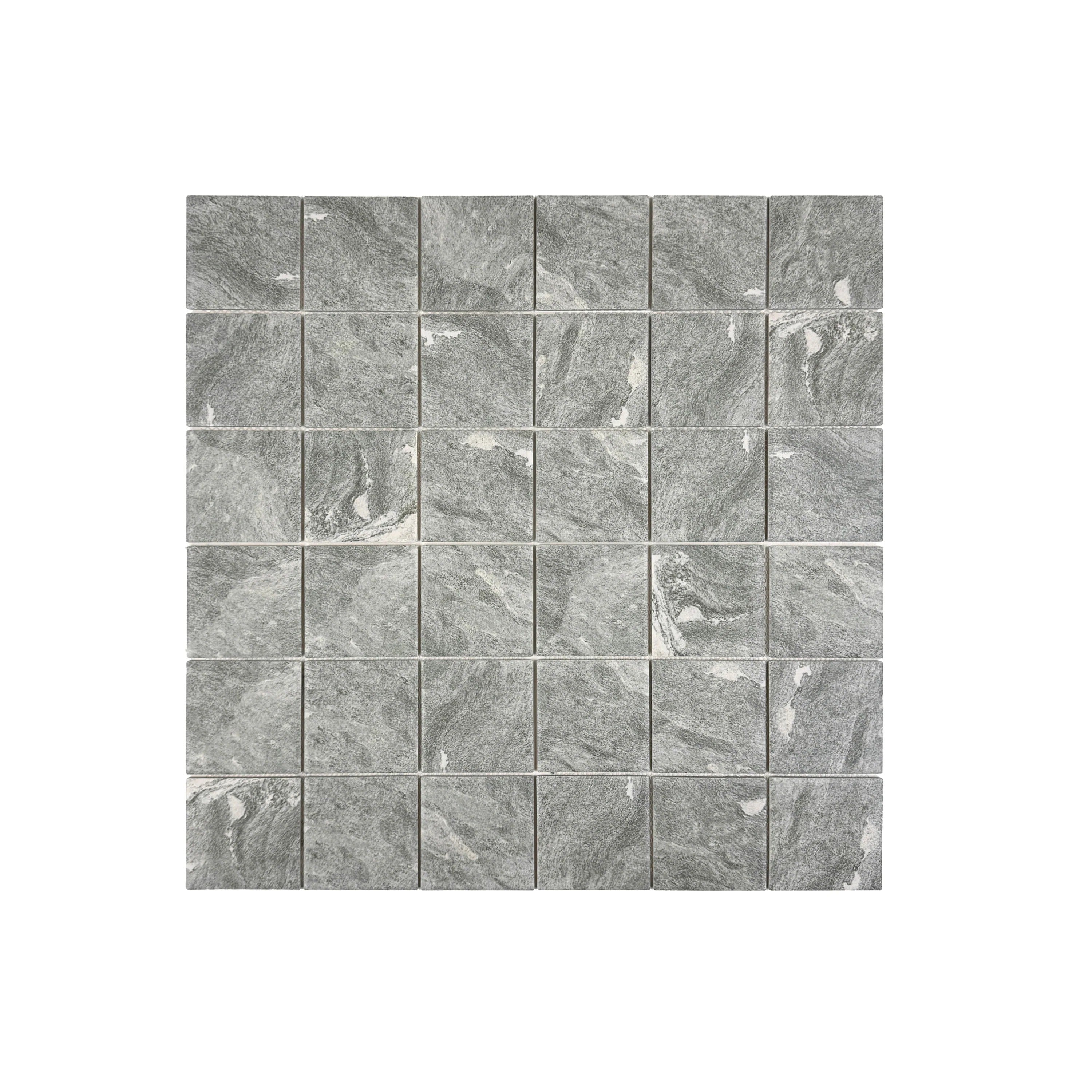 Myanmar grey porcelain mosaic tiles with flat surface for pools, spas & water walls. UV-resistant, slip-proof, eco-friendly, and designed for lasting elegance.