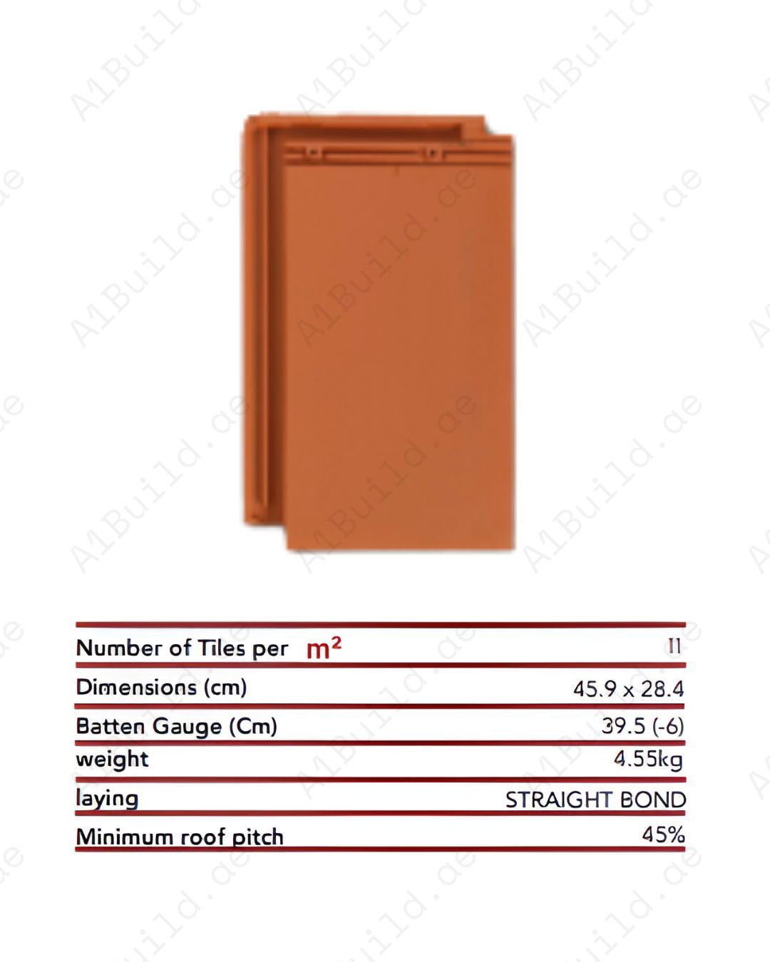 Natural Red ceramic roof tile 45.4×28.4 cm — classic color, strong durability, efficient installation for long-lasting roofs.