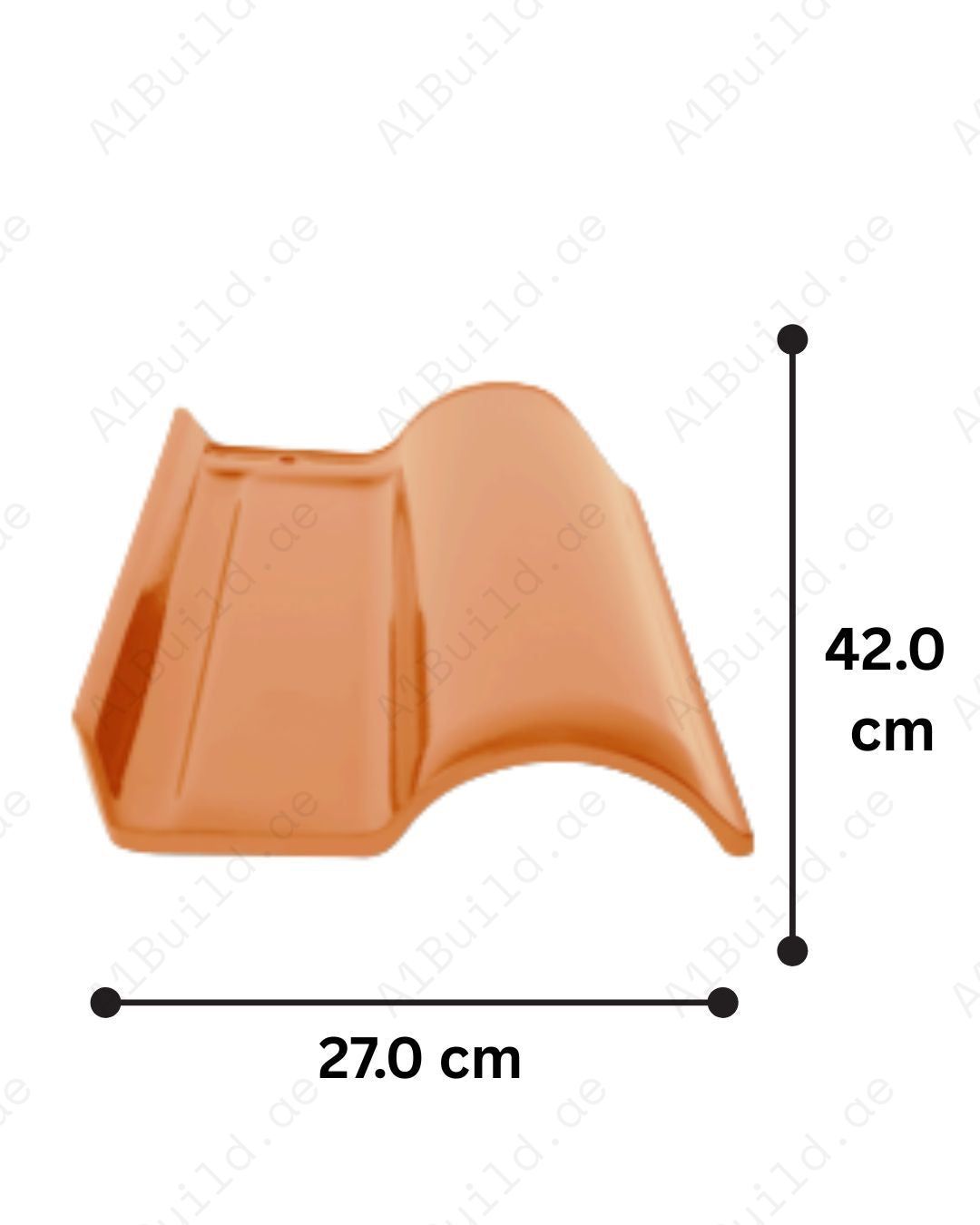 Natural Red curved ceramic roof tile 42×27 cm. 2.8kg each, 12/m². Classic design with strong weatherproof performance.