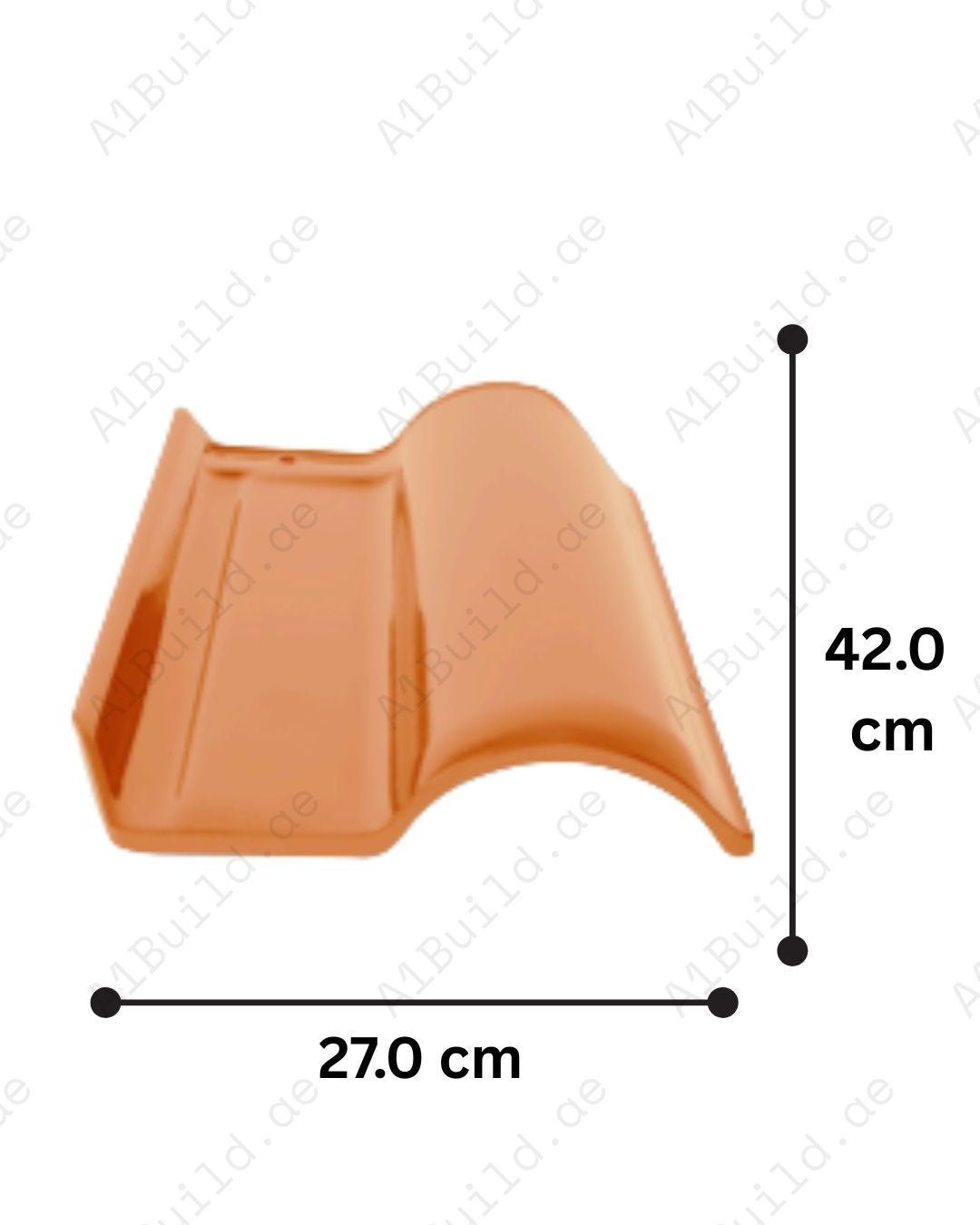 Natural Red curved ceramic roof tile 42×27 cm. 2.8kg each, 12/m². Classic design with strong weatherproof performance.