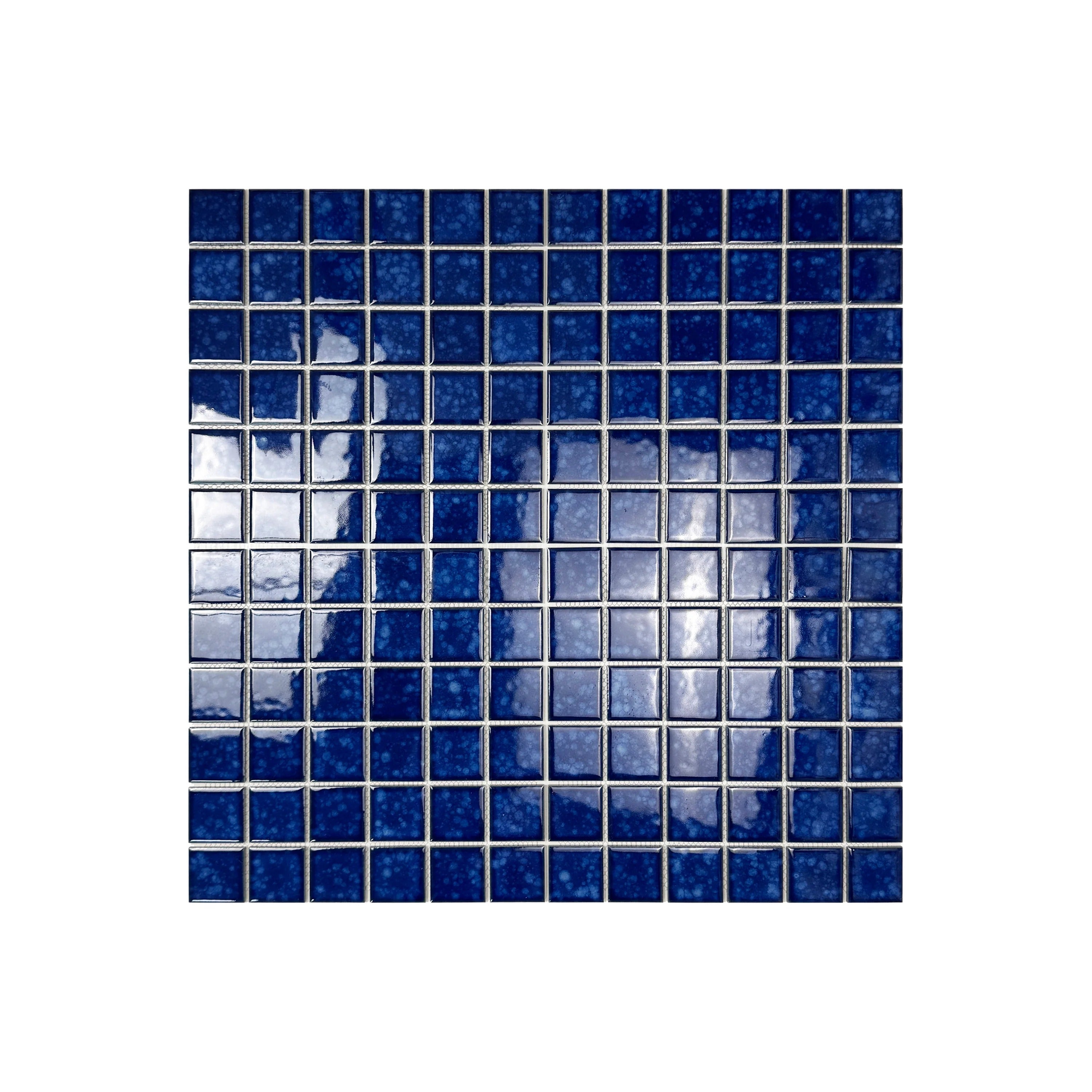 Navy Blue Ice Flower crystalline glazed porcelain mosaic for pools, spas & walls. Durable, slip-resistant, waterproof & eco-friendly for Dubai luxury projects.