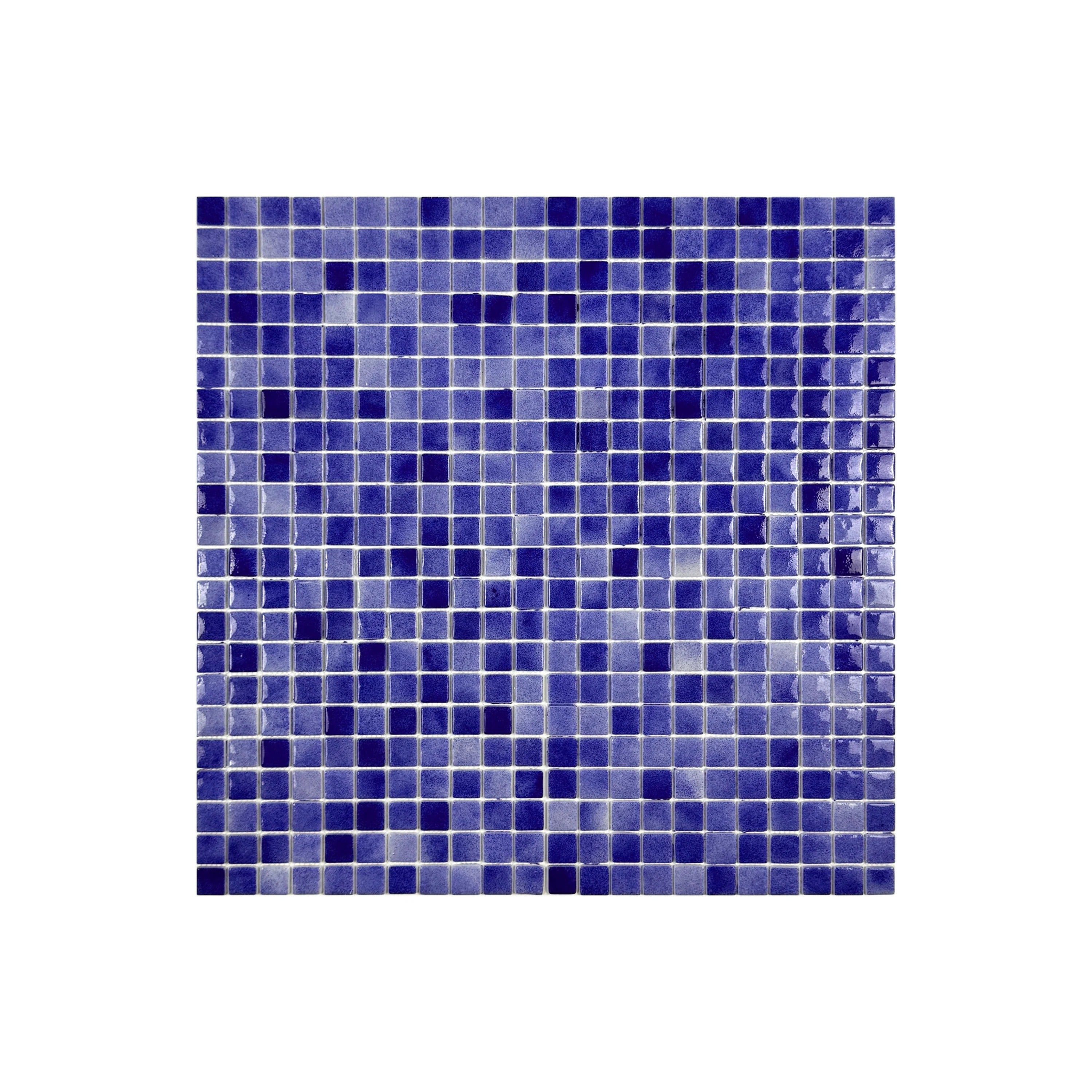 Navy and midnight blue glossy recycled glass mosaic tiles. Durable, eco-friendly, and slip-resistant—ideal for pools, spas, bathrooms, and water features.
