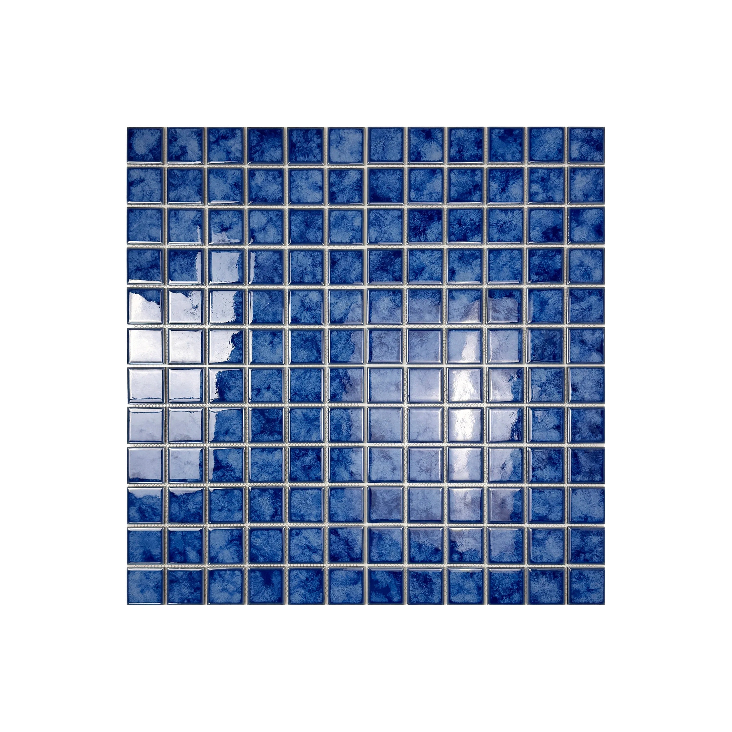 Neon Blue Iced Flower crystalline glazed porcelain mosaic for pools, spas & walls. Durable, slip-resistant, waterproof & eco-friendly for Dubai luxury projects.