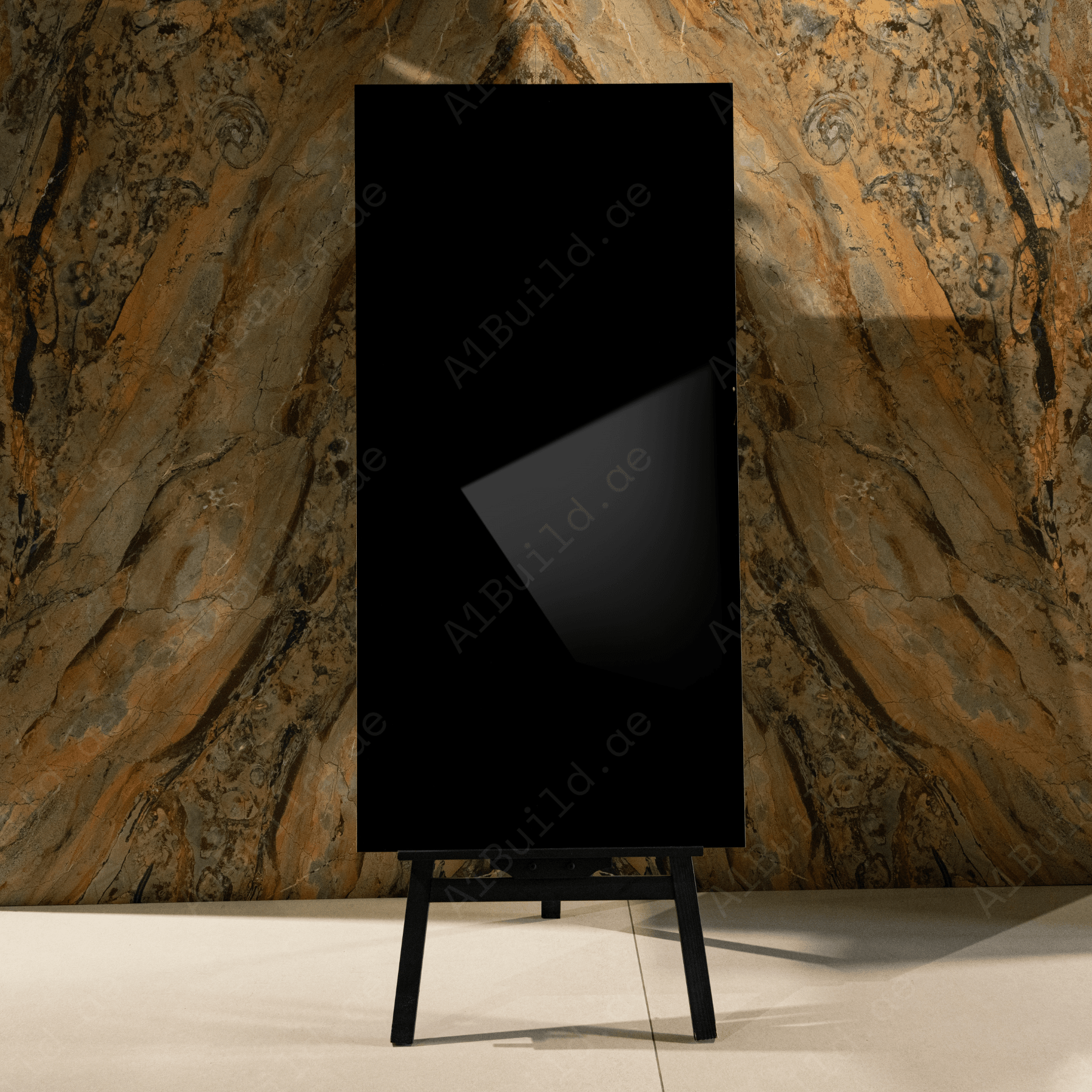Obsidian Black porcelain tile 60x120cm 9mm thickness, solid black modern design, durable porcelain, ideal for luxury floors and walls.