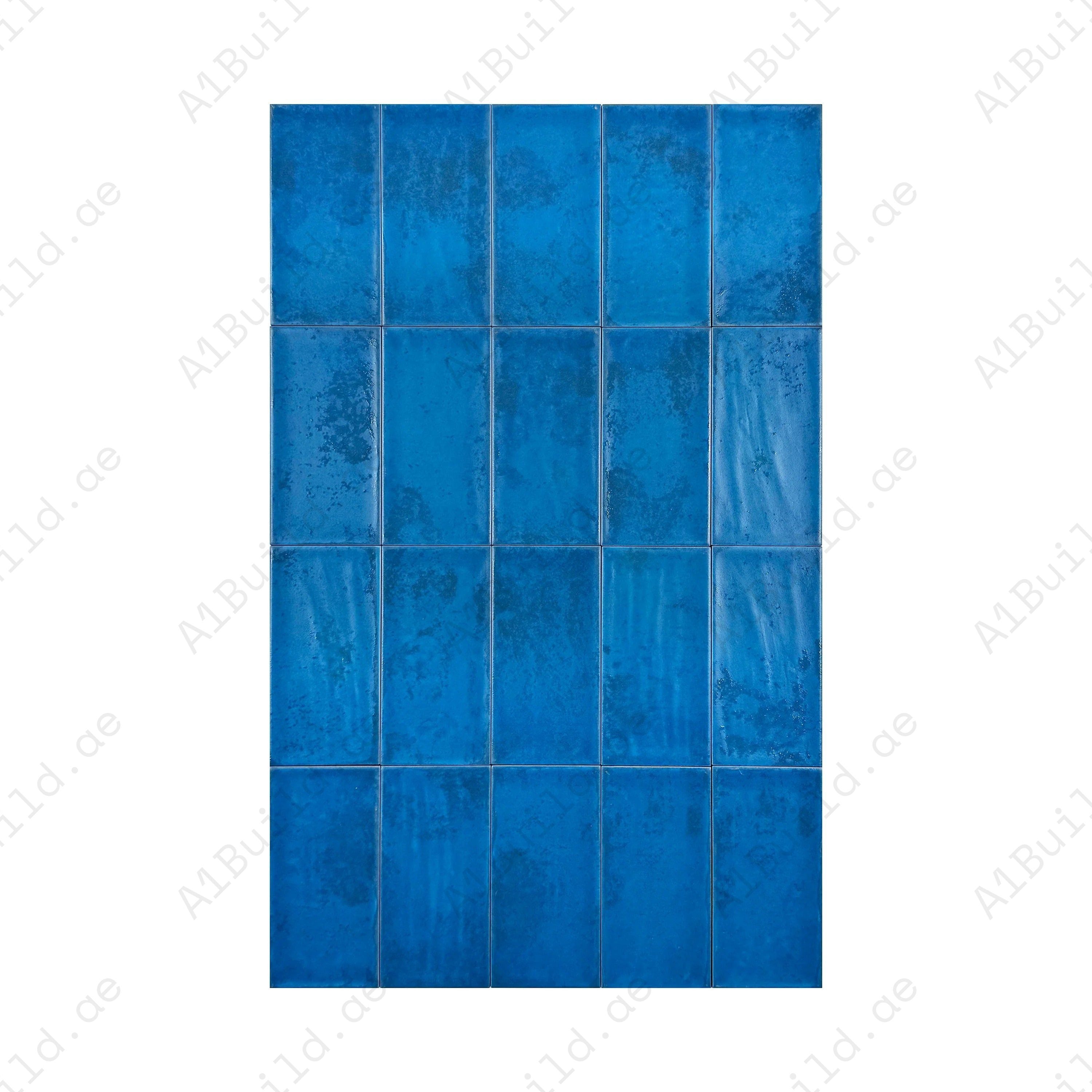 Ocean Blue matte ceramic artisanal tile with elegant long-strip design. Durable, waterproof, scratch-resistant, perfect for kitchen, bathroom, indoor & outdoor spaces.
