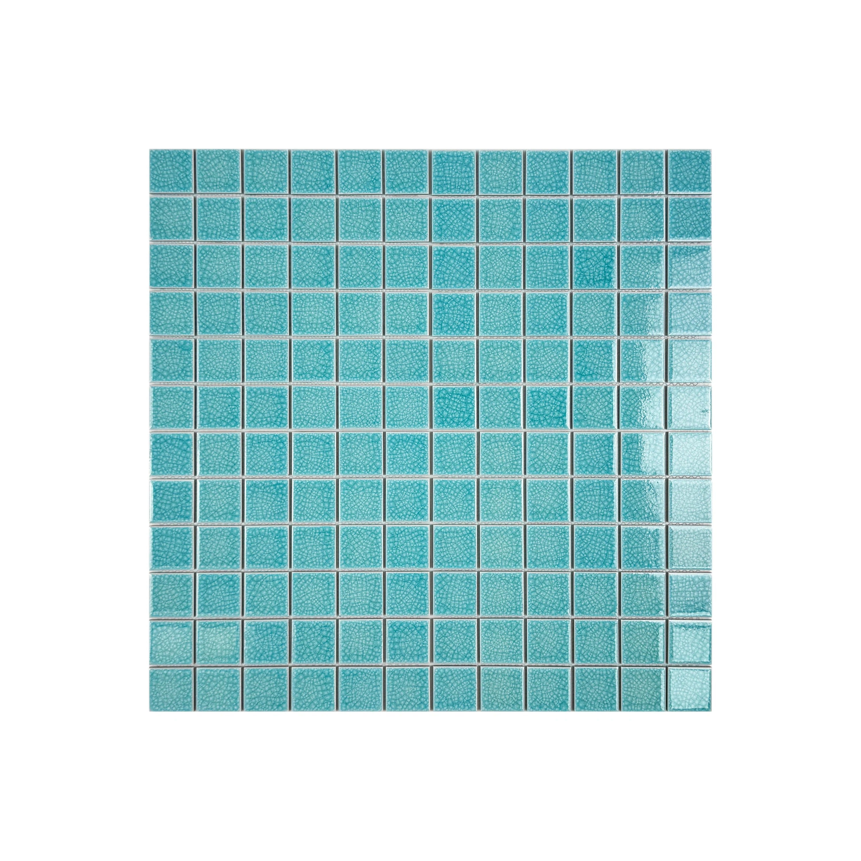 Oceanic Opal Sky Blue Convex Crackle Porcelain Mosaic. Durable, UV-resistant, slip-proof tiles for pools, spas, water features & luxury aquatic designs.