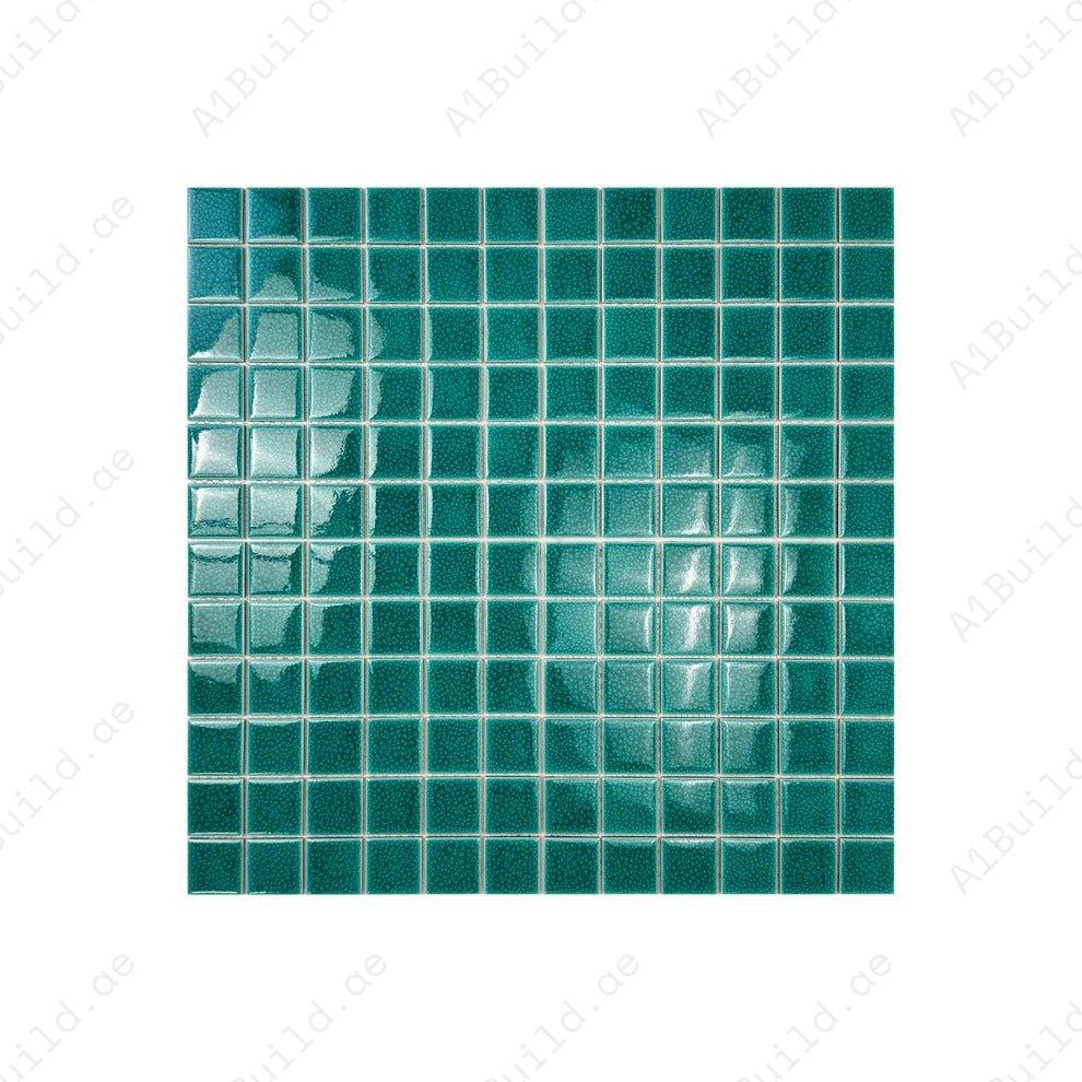Oceanic Opal Teal Blue Convex Crackle Porcelain Mosaic. UV-resistant, waterproof, slip-proof tiles for pools, spas, water features & luxury aquatic designs.