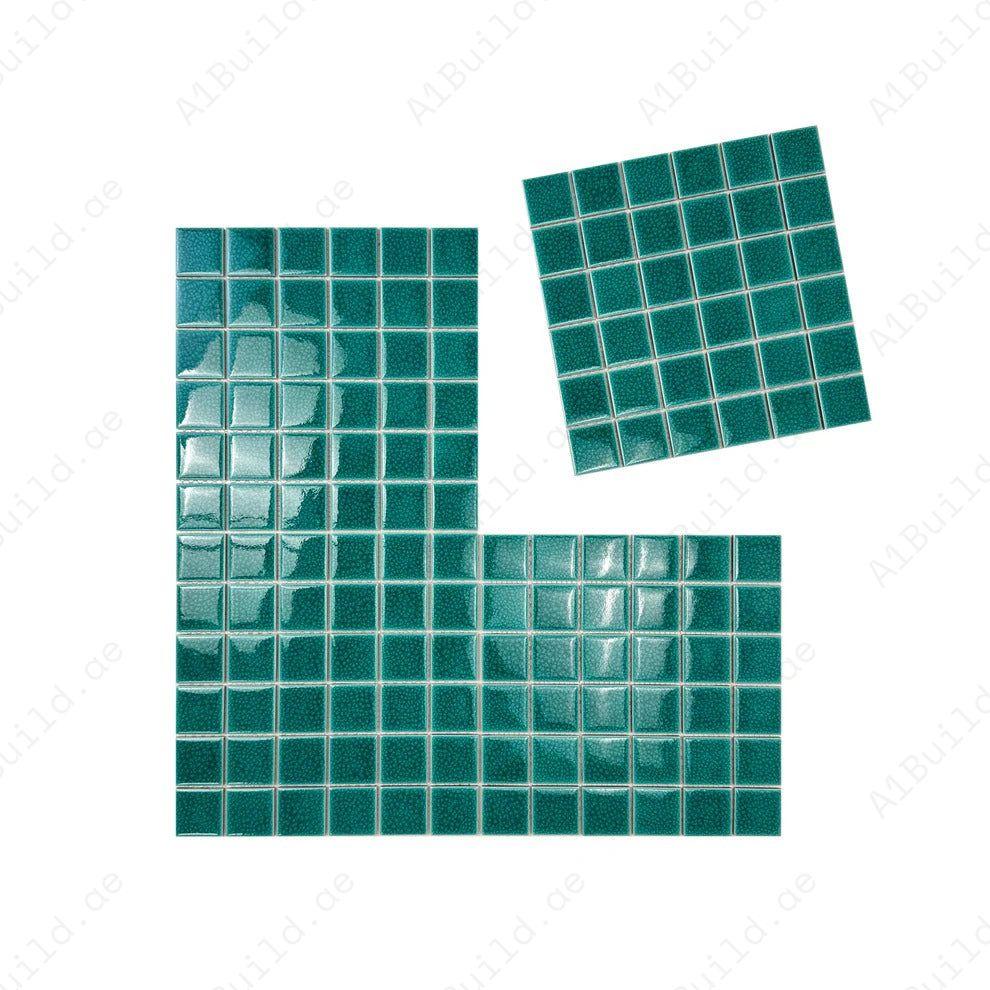 Oceanic Opal Teal Blue Convex Crackle Porcelain Mosaic. UV-resistant, waterproof, slip-proof tiles for pools, spas, water features & luxury aquatic designs.