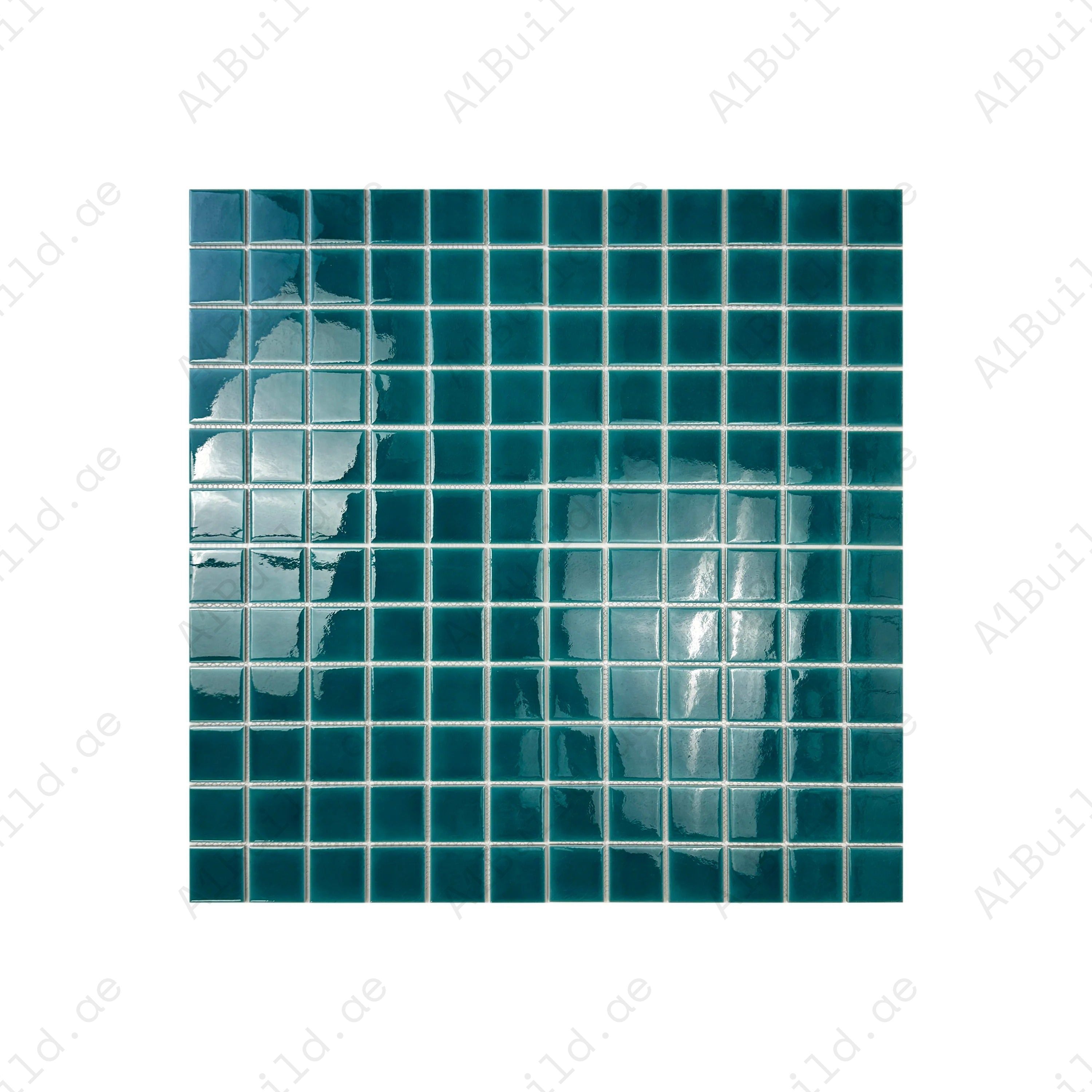 Oceanic Opal Teal Blue Crackle Porcelain Mosaic. UV-resistant, slip-proof, and waterproof tiles ideal for luxury pools, spas, and aquatic design projects.