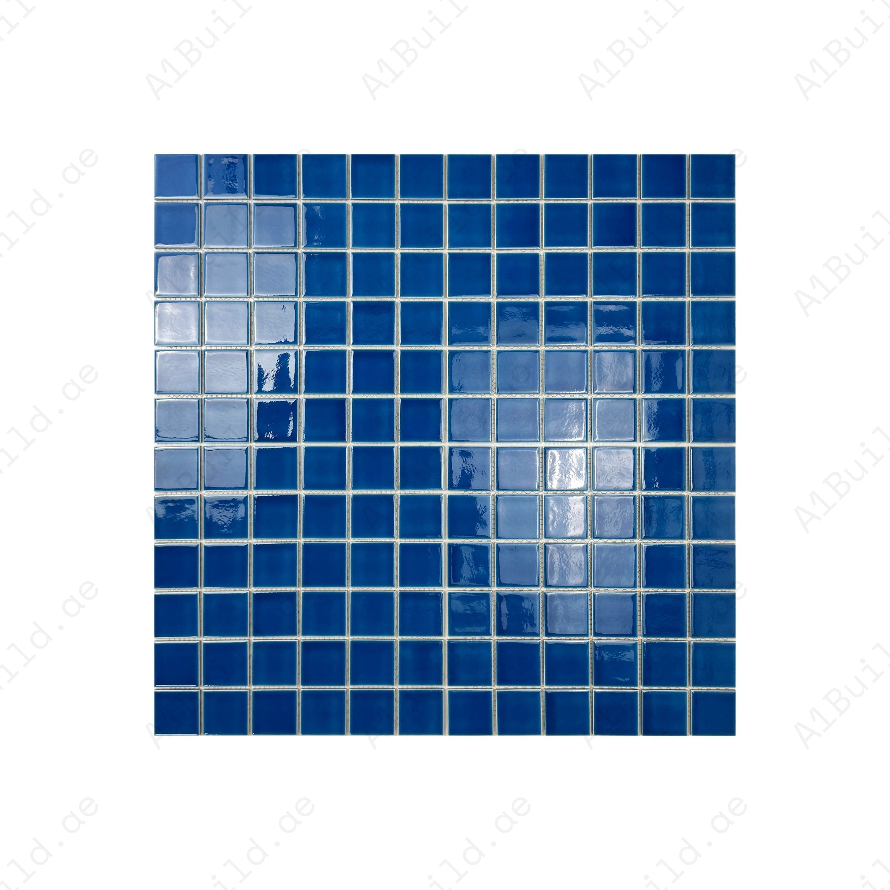 Oceanic Opal Ultra Marine Blue Crackle Porcelain Mosaic. Durable, waterproof, UV-resistant tiles ideal for luxury pools, spas, and aquatic design features.