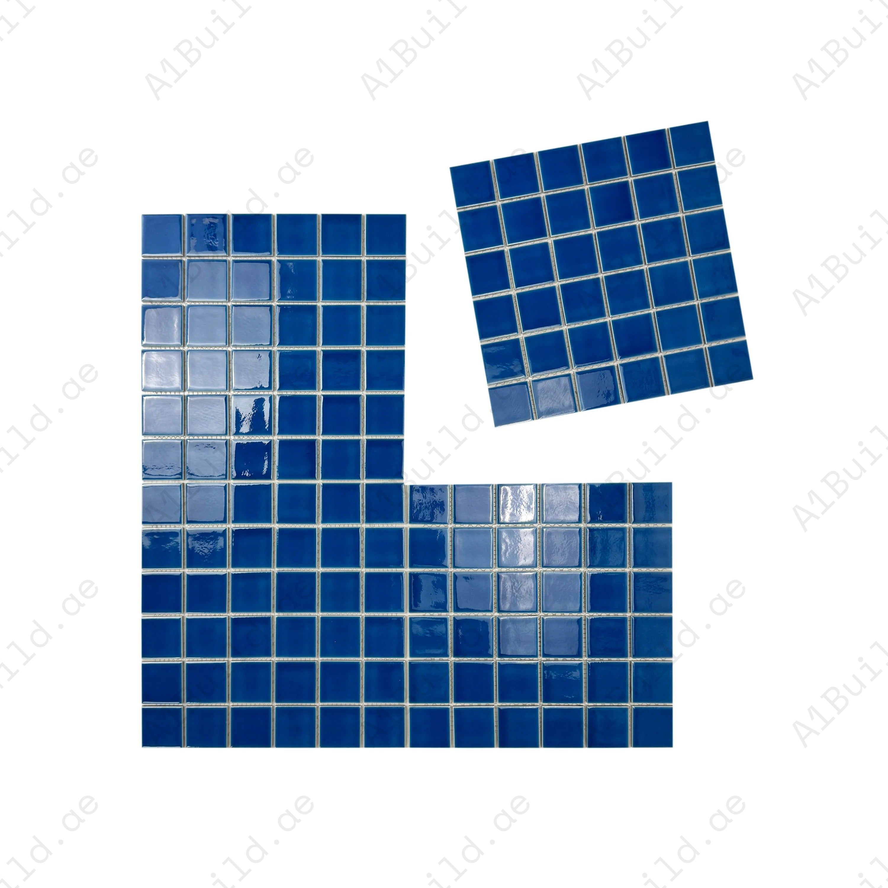 Oceanic Opal Ultra Marine Blue Crackle Porcelain Mosaic. Durable, waterproof, UV-resistant tiles ideal for luxury pools, spas, and aquatic design features.