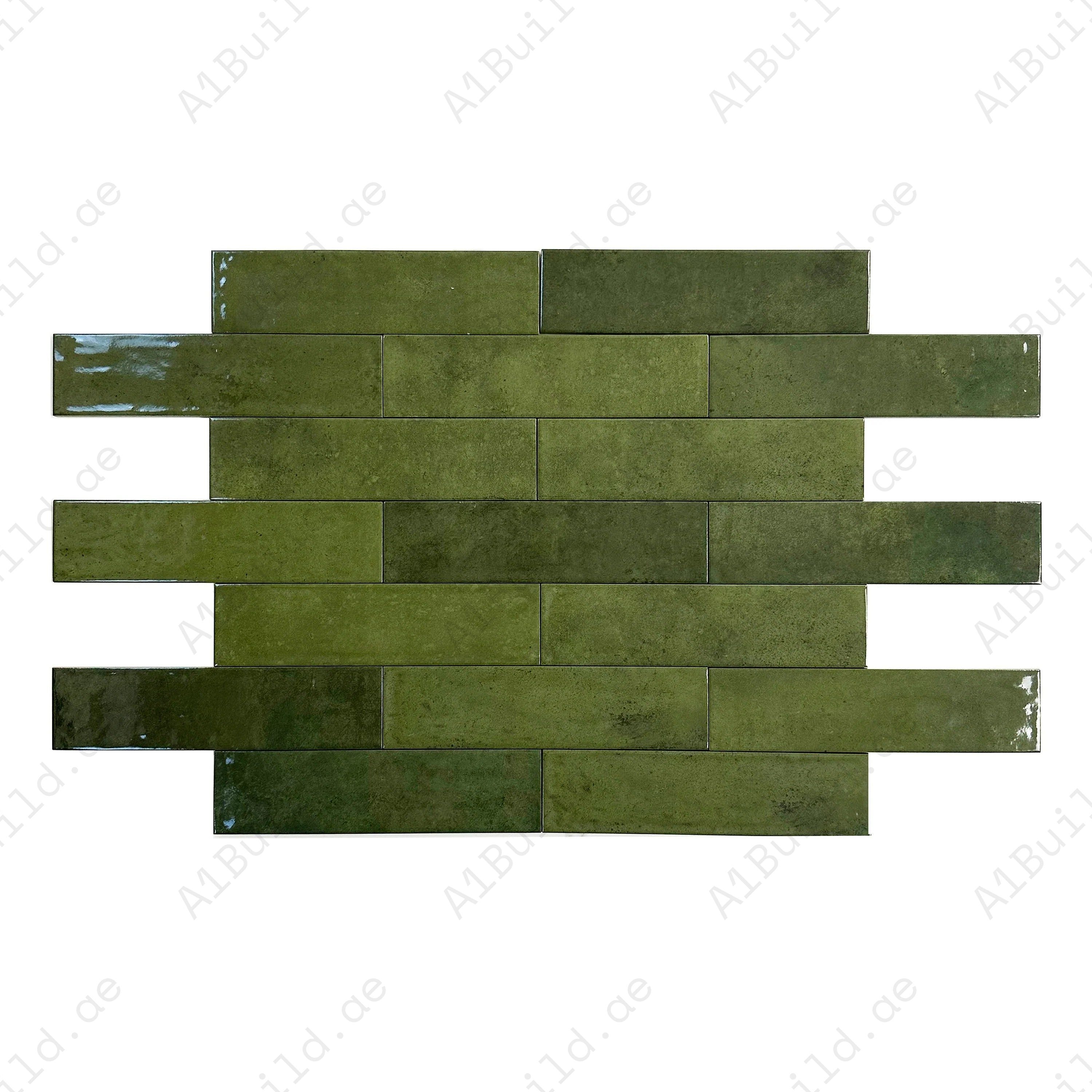 Olive Glossy Porcelain Spectrum Tile. Durable, waterproof, and scratch-resistant for indoor & outdoor walls, floors, kitchens, and high-traffic areas.