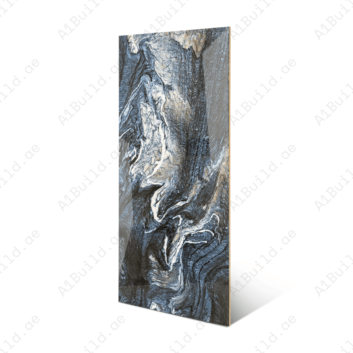 Olympos Azul porcelain tile 60x120cm 9mm thickness, blue marble look design, durable porcelain tile for luxury floors and walls.
