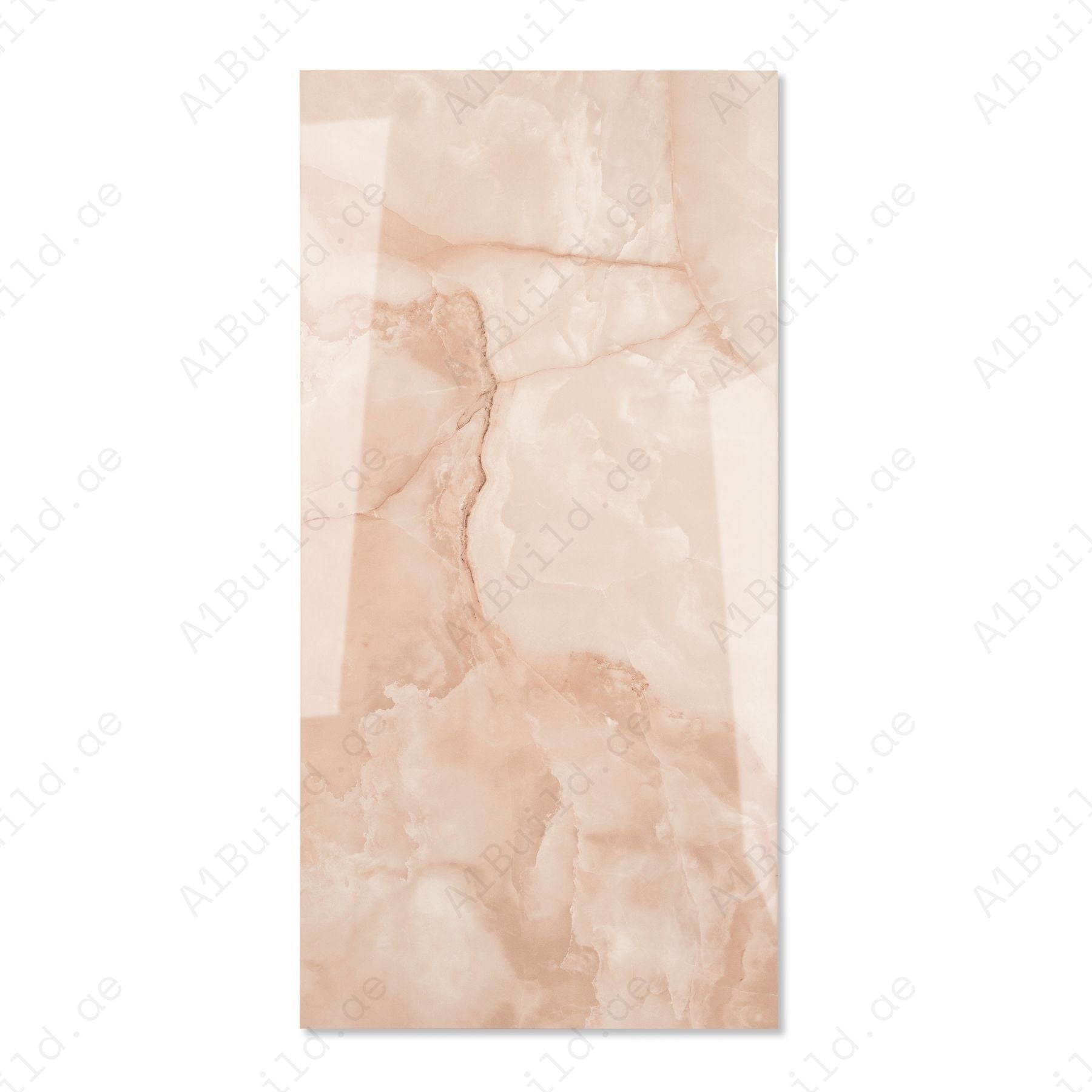 Onyx Rose glossy onyx effect porcelain tile 60x120cm with 9mm thickness features soft rose tones, natural onyx pattern and polished finish.