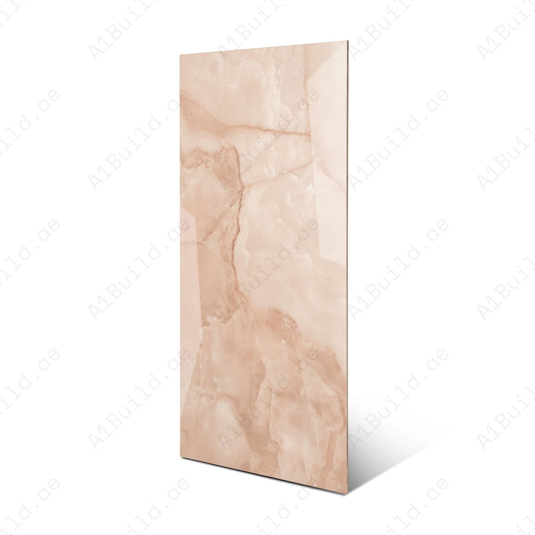 Onyx Rose glossy onyx effect porcelain tile 60x120cm with 9mm thickness features soft rose tones, natural onyx pattern and polished finish.