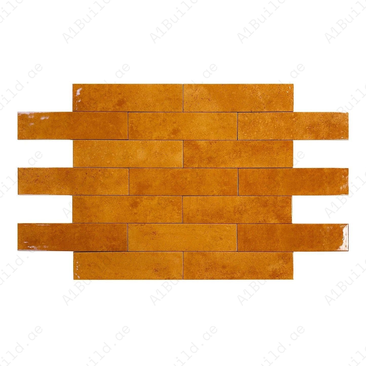 Orange Glossy Porcelain Tile 75×300mm, 44pcs/box (1 sqm), 20kg. Durable, stylish, and versatile for walls, backsplashes, bathrooms & modern interiors.