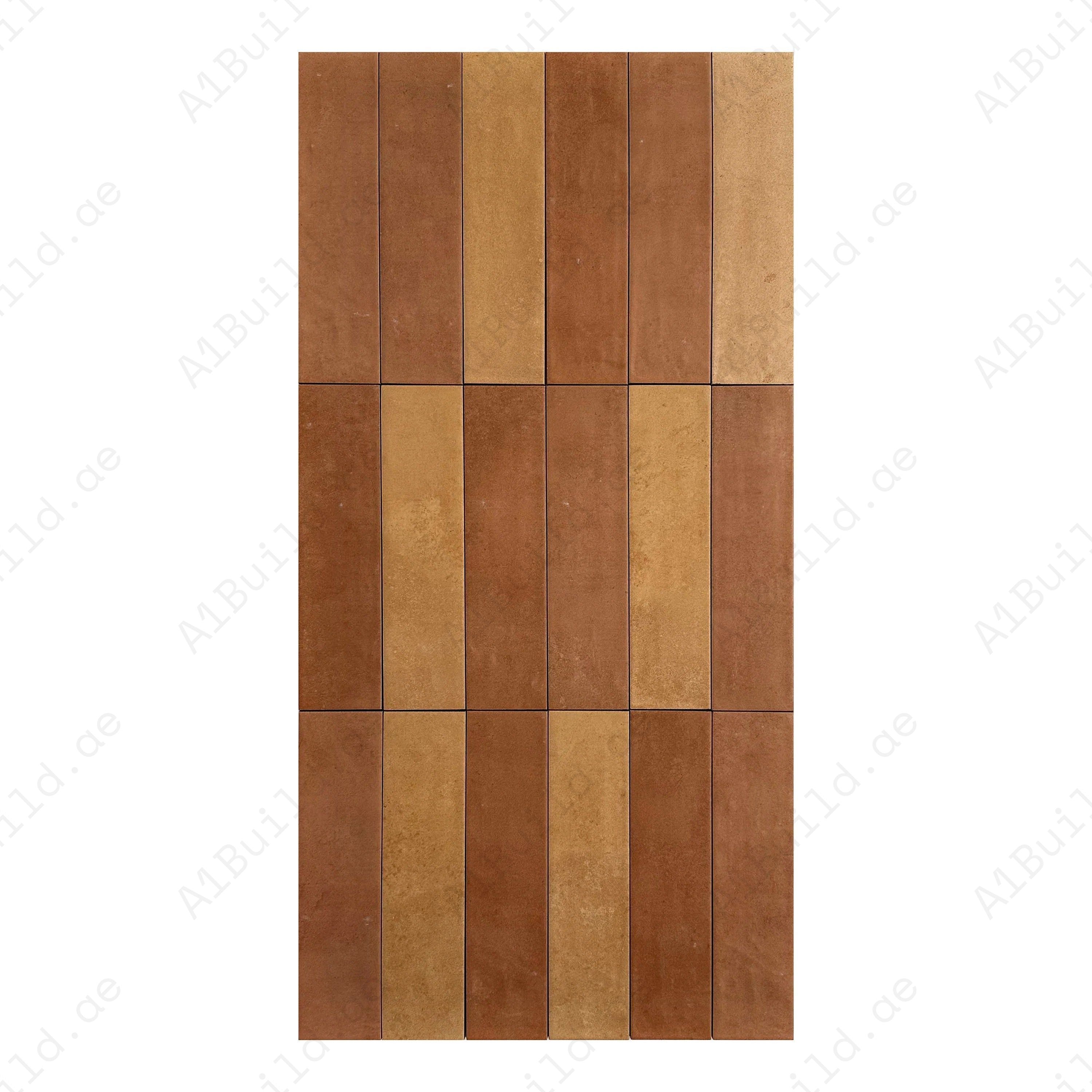 Orange Red Matte Porcelain Tile with a refined long-strip design, ideal for walls, kitchen backsplashes, and bathrooms. Stylish, durable, and easy to maintain.