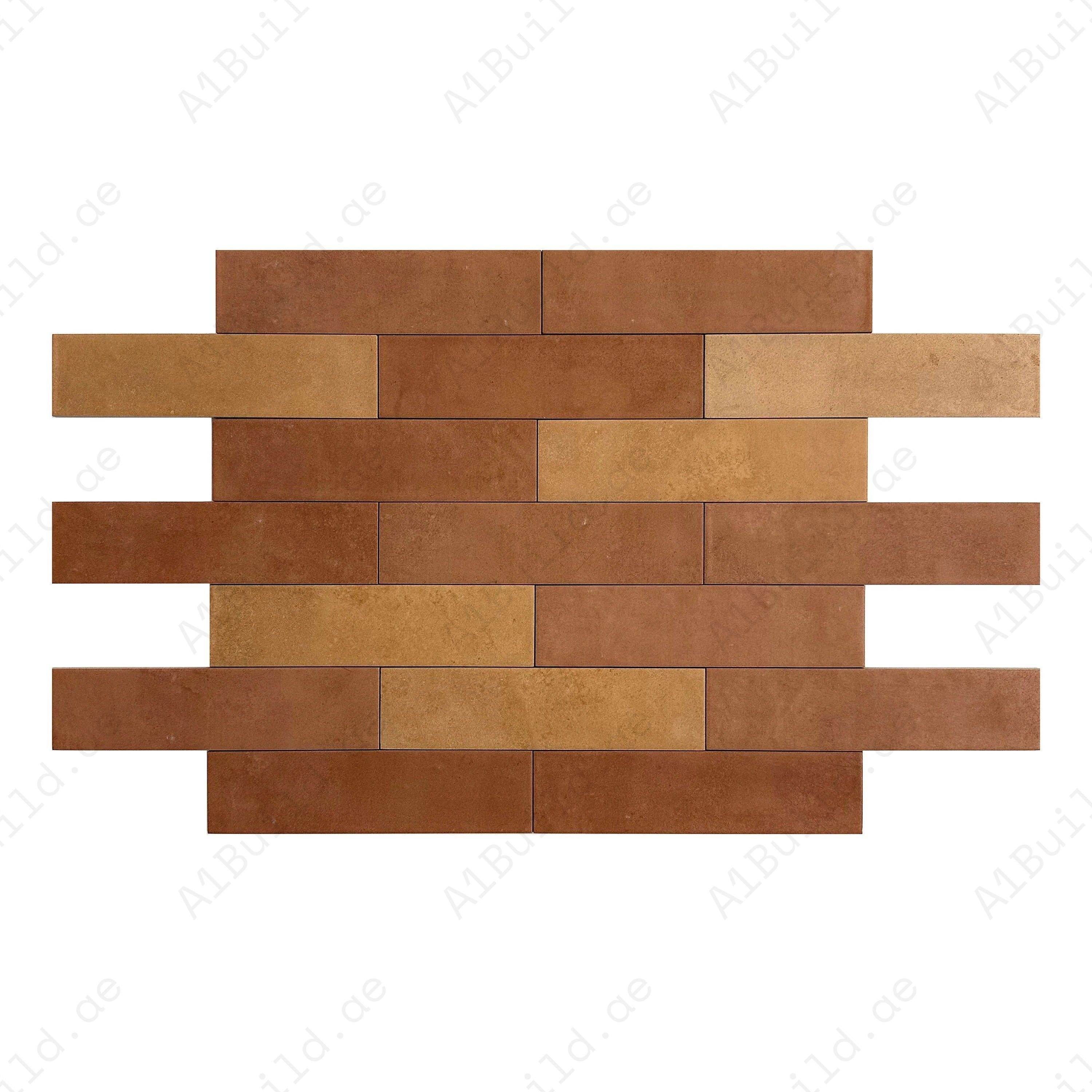 Orange Red Matte Porcelain Tile with a refined long-strip design, ideal for walls, kitchen backsplashes, and bathrooms. Stylish, durable, and easy to maintain.