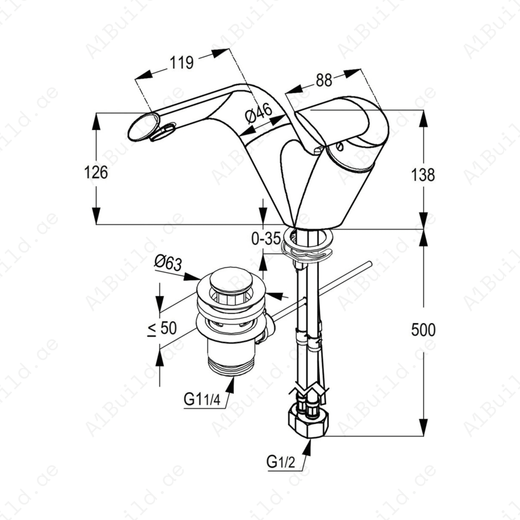 PETRA Single Lever Basin Mixer DN 15 - Chrome, 1 GPM Flow Rate