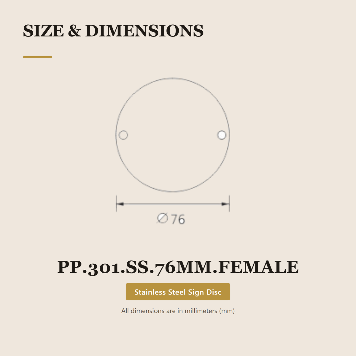 PP.301.SS.76MM.FEMALE premium stainless steel female sign disc from the Stainless Steel Door Handle Series. 76 mm stainless steel washroom sign disc. Built for smooth, reliable everyday use.