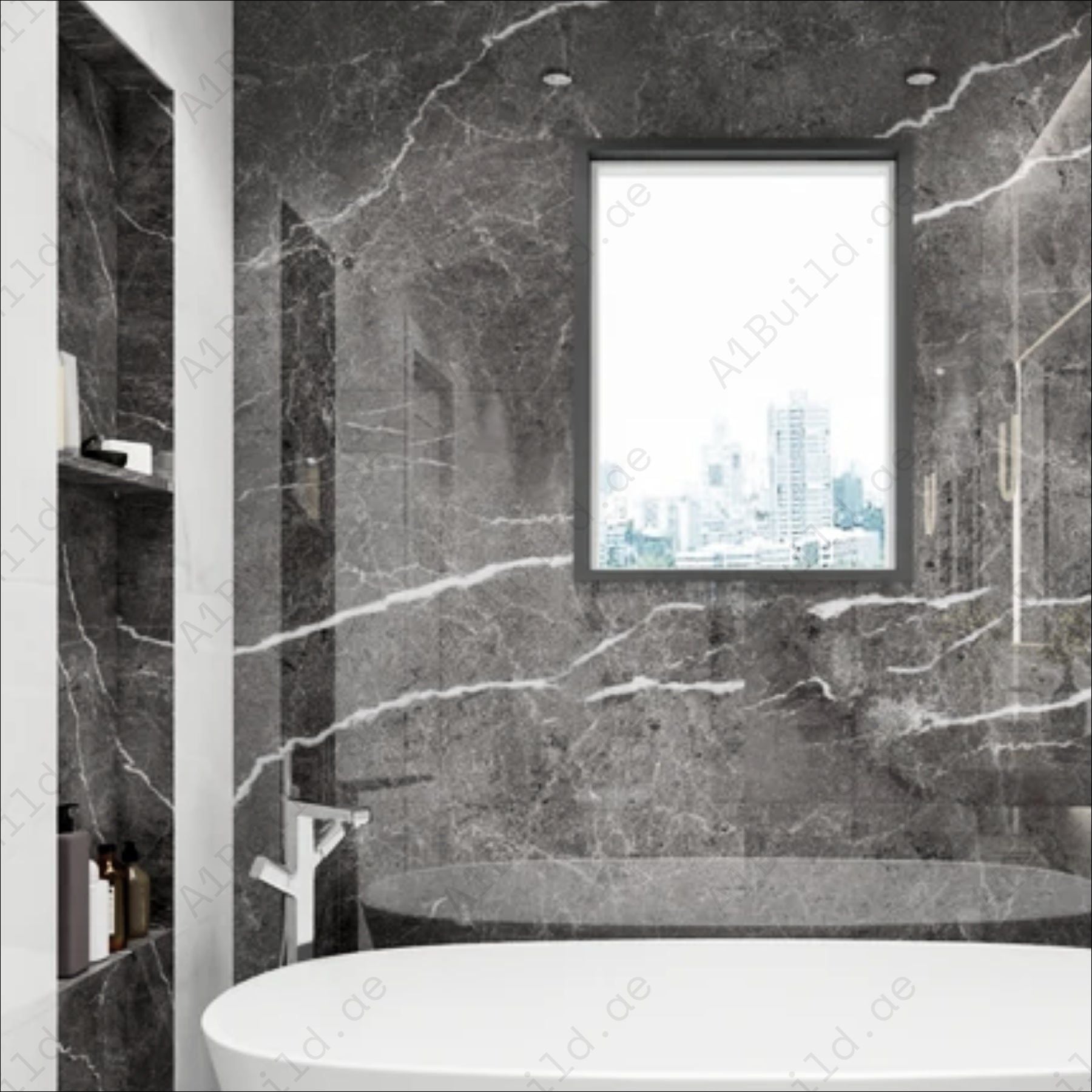 Pietra Grey (60X120cm 09mm Random High Gloss Porcelain Indoor Floor & Wall Tiles)