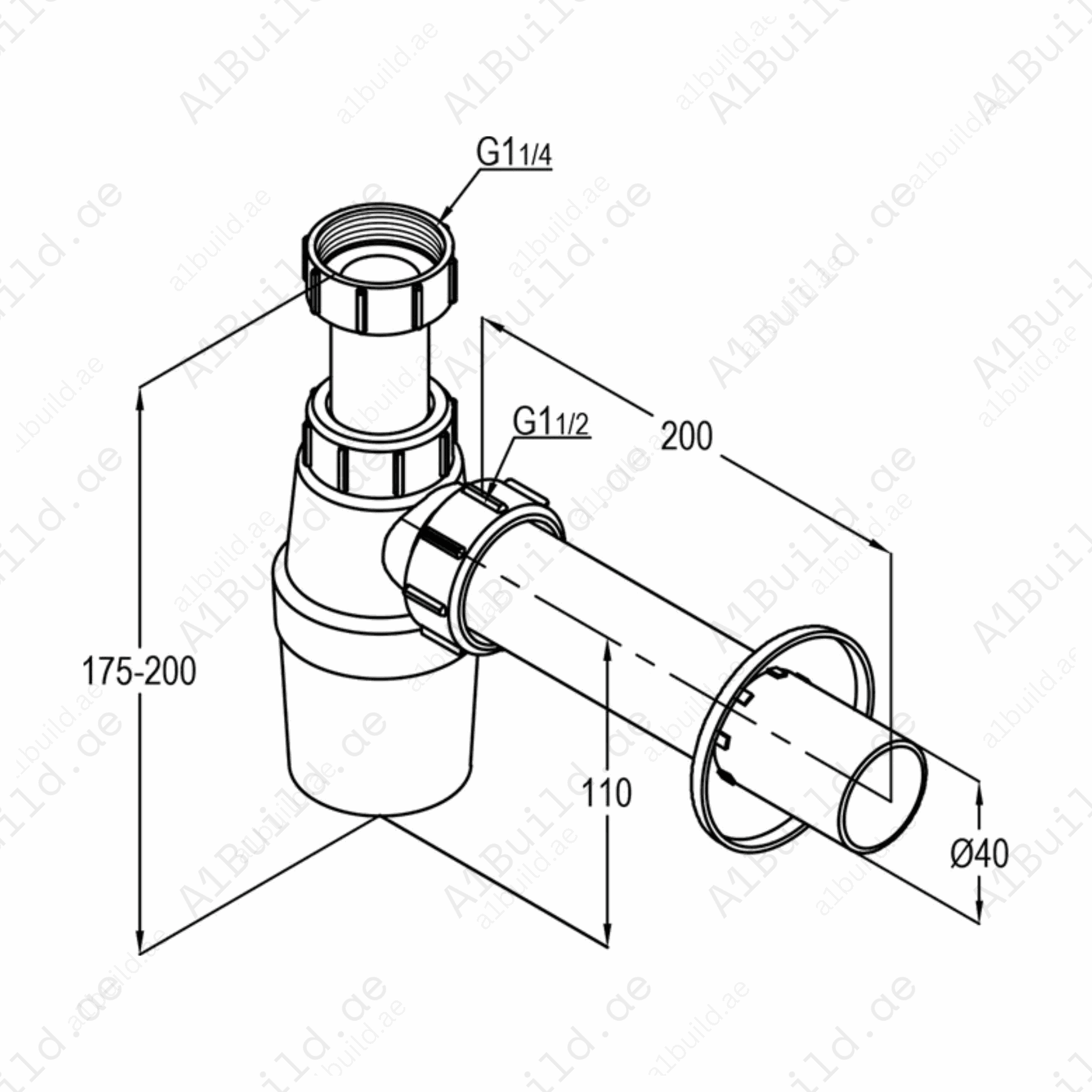 PolypropyleneBottleTrap11_4InchwithInletandOutletTubes_3