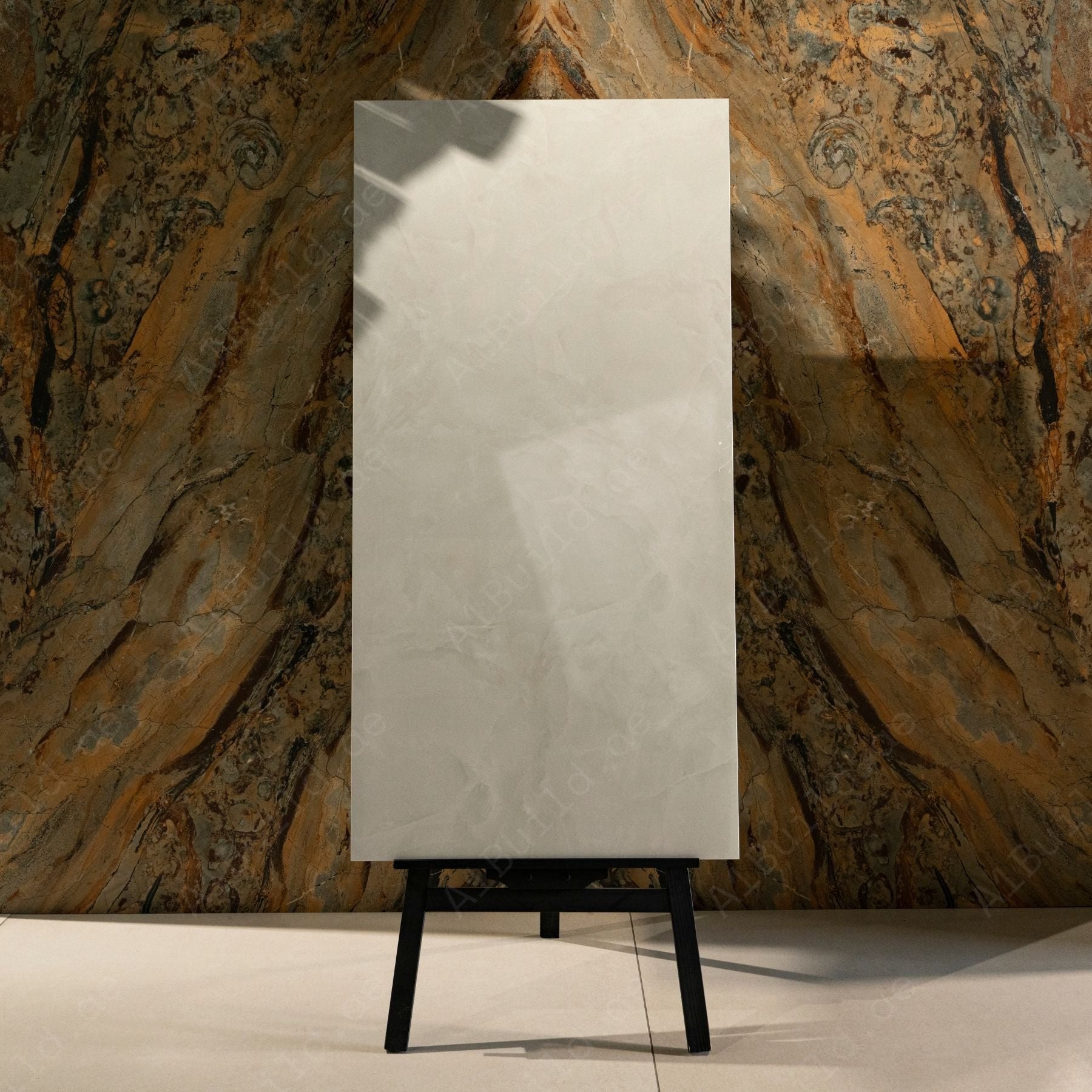 Porter Sky glossy porcelain tile 60x120cm with 9mm thickness features cool sky blue tones, refined surface detail and elegant polished finish.