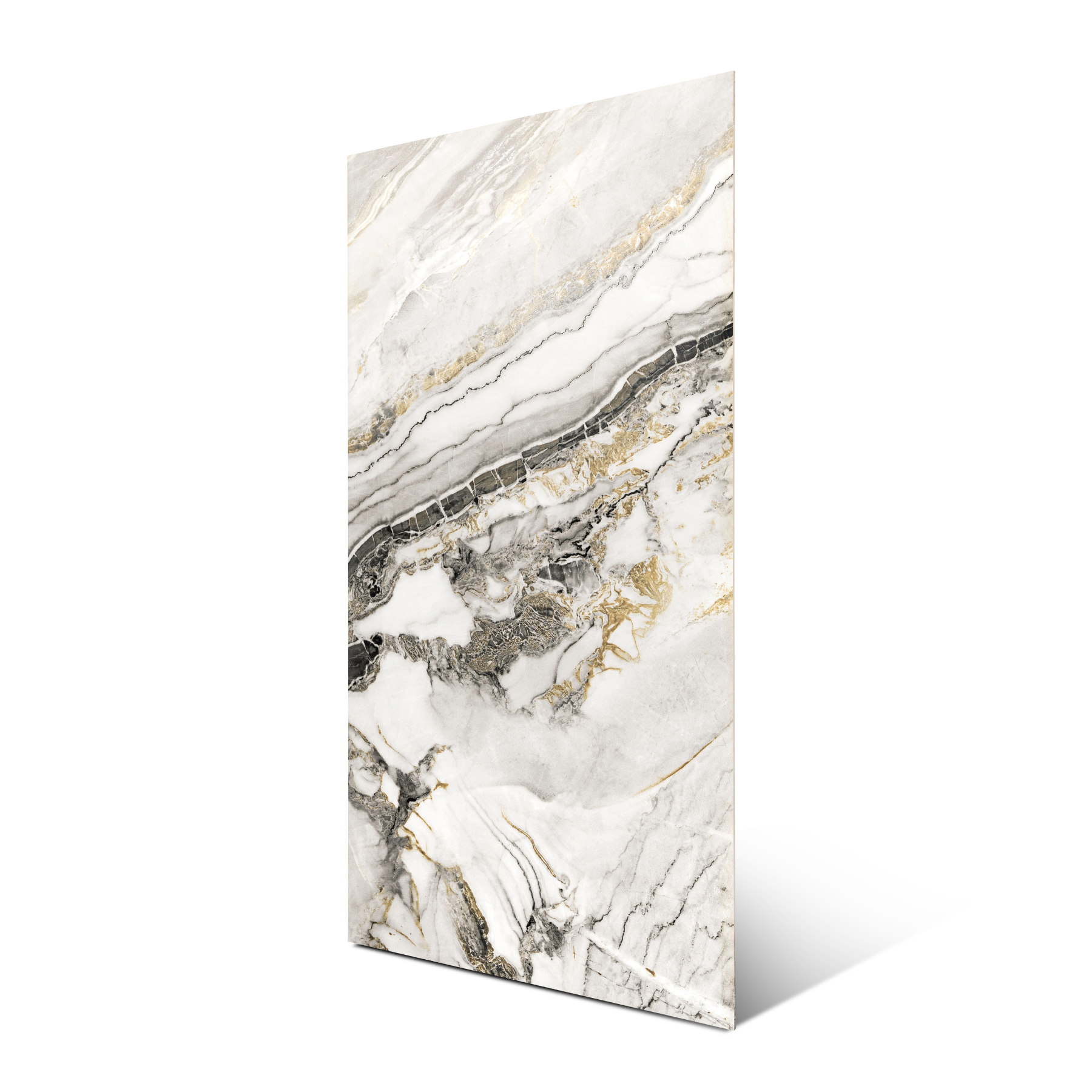 Porto Gold porcelain tile 60x120cm with 9mm thickness features a luxury marble look with gold veining, durable porcelain body for floors and walls.