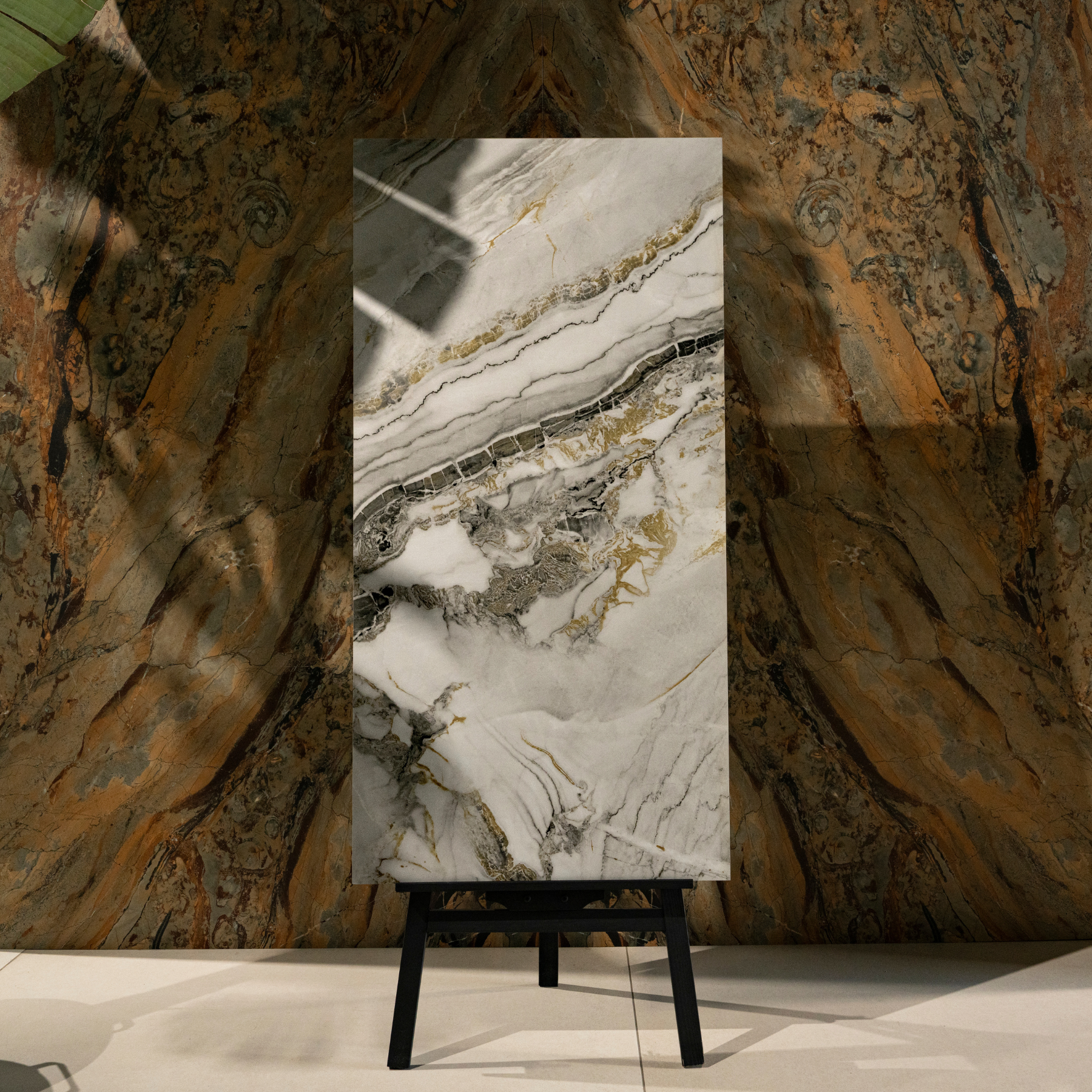 Porto Gold porcelain tile 60x120cm with 9mm thickness features a luxury marble look with gold veining, durable porcelain body for floors and walls.