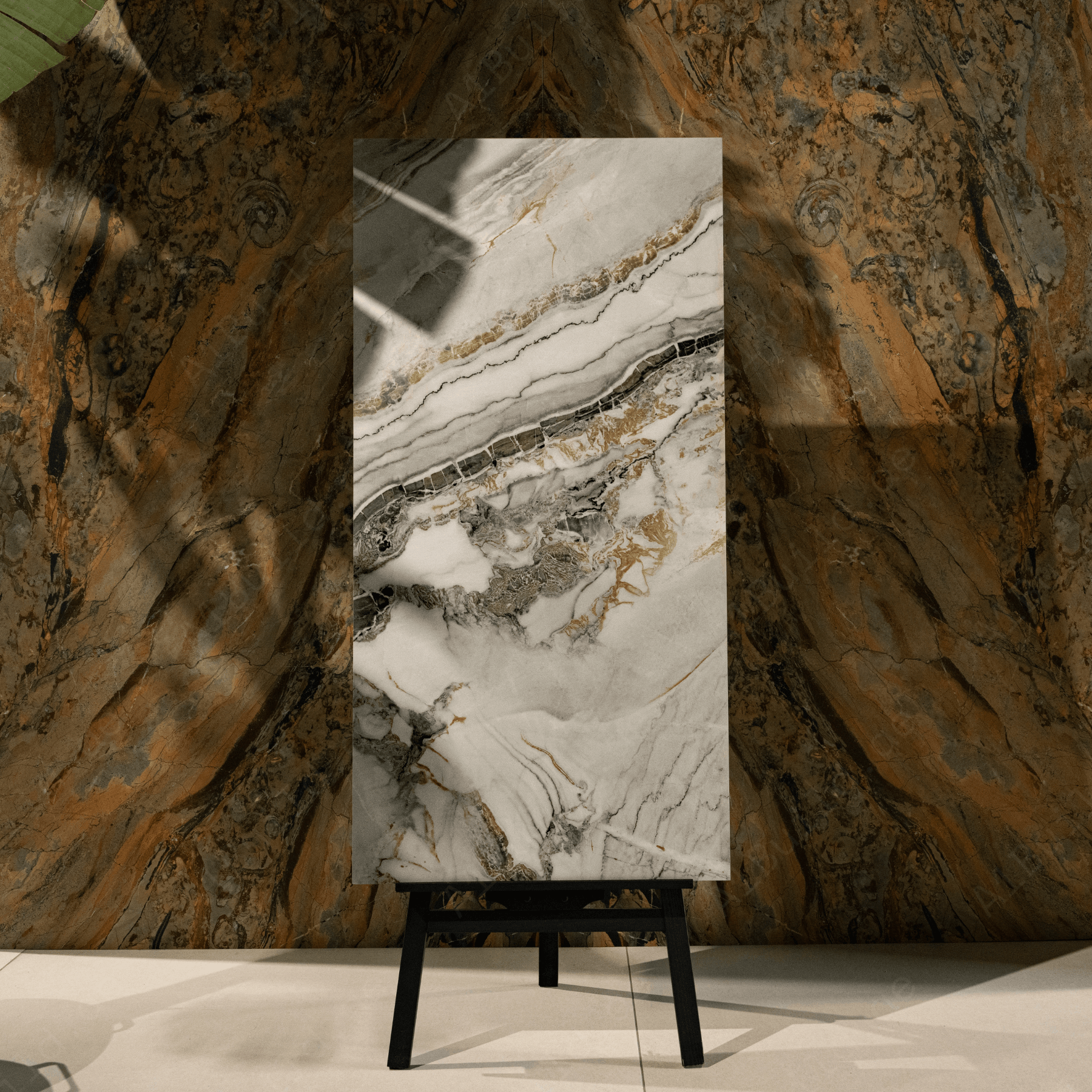 Porto Gold porcelain tile 60x120cm with 9mm thickness features a luxury marble look with gold veining, durable porcelain body for floors and walls.
