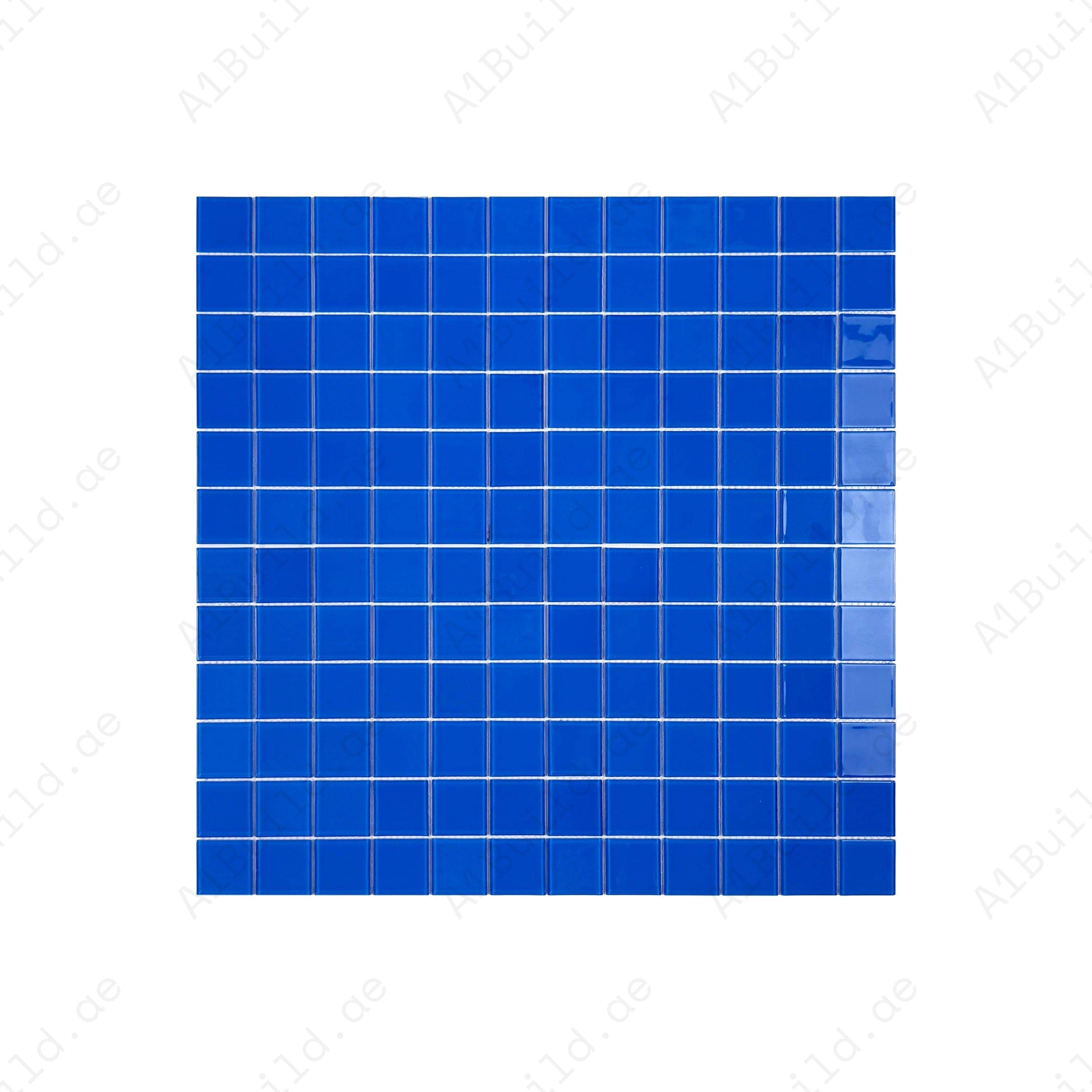 Premium French Blue Crystal Glass Mosaic Tiles for pools, spas, bathrooms & decorative walls. Durable, UV-resistant, slip-safe, eco-friendly, 1 sqm/box.