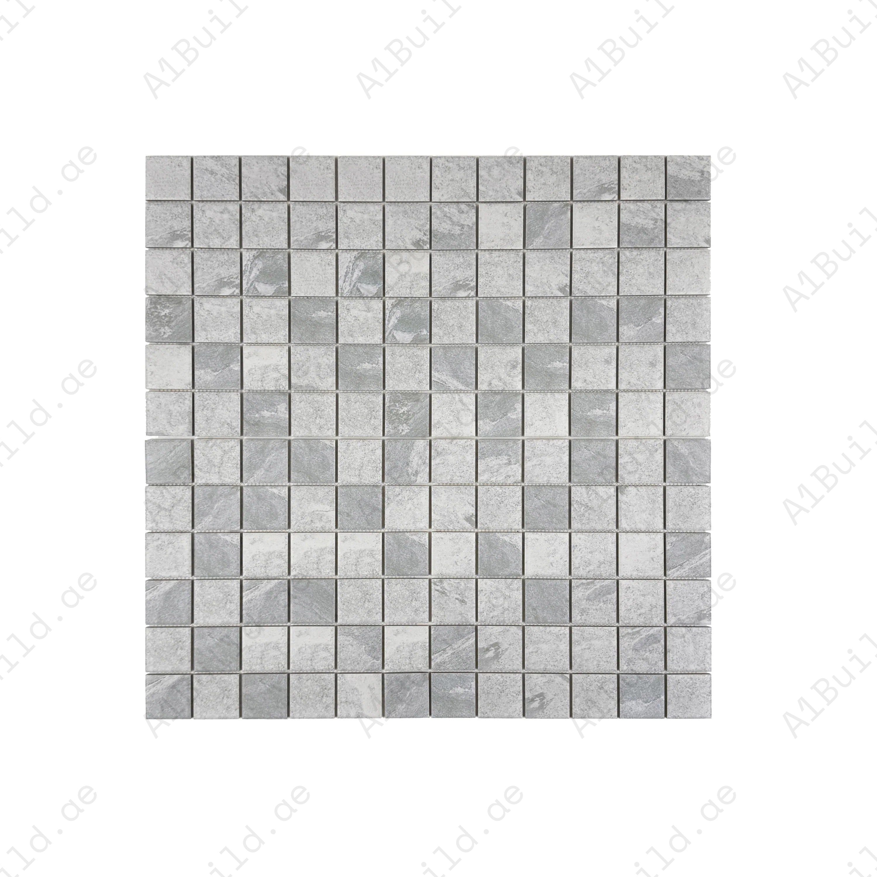 Premium Glacier Grey porcelain mosaic tile for pools, spas, and water features. Durable, slip-resistant, eco-friendly, and perfect for Dubai luxury spaces.
