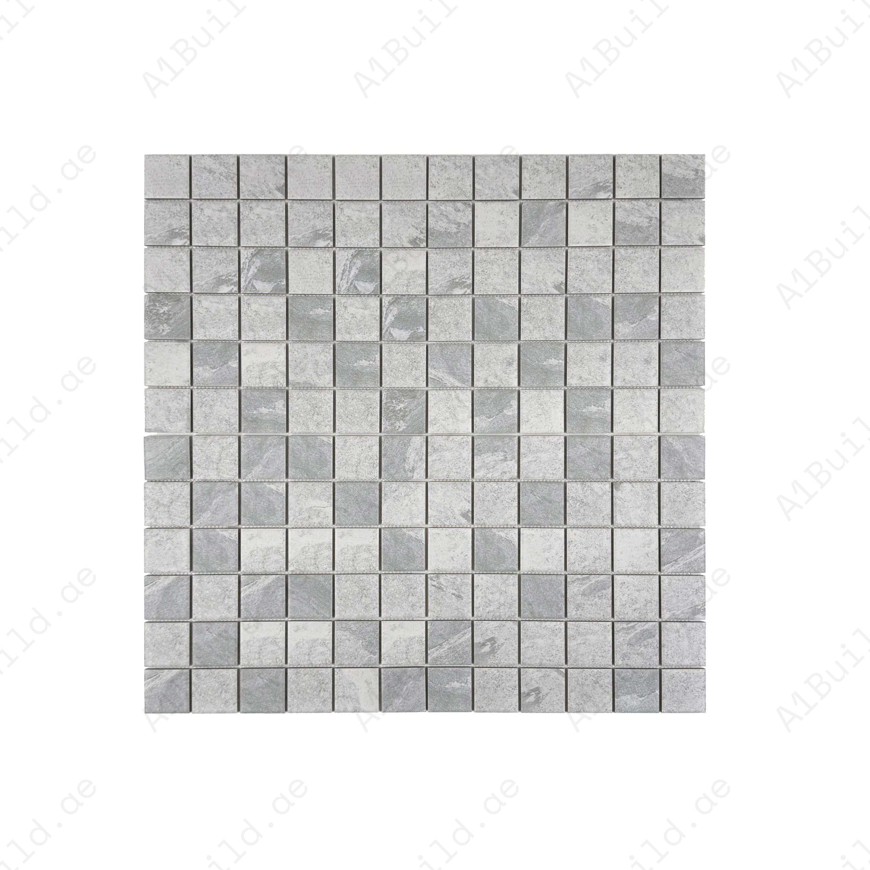 Premium Glacier Grey porcelain mosaic tile for pools, spas, and water features. Durable, slip-resistant, eco-friendly, and perfect for Dubai luxury spaces.