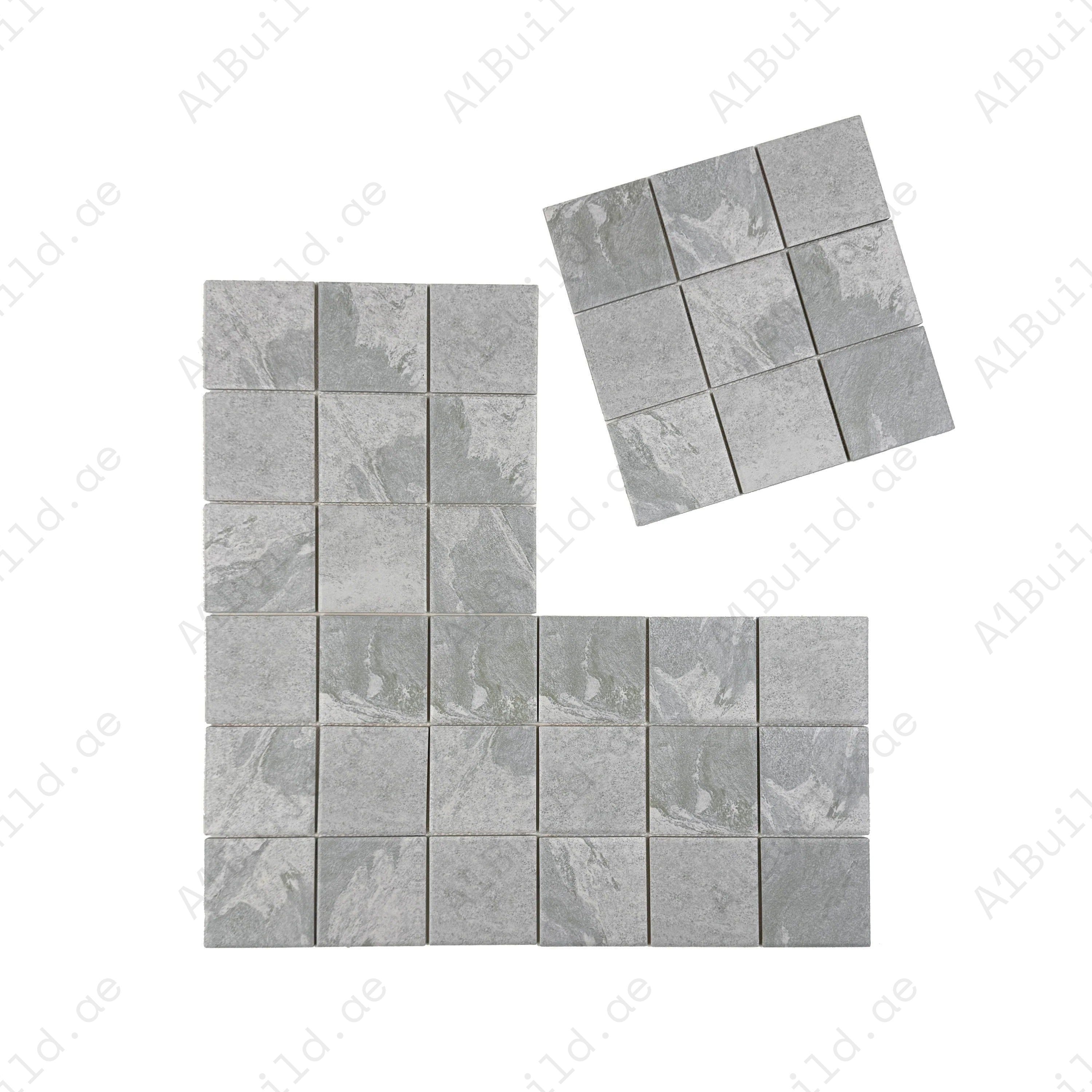 Premium Glacier Grey porcelain mosaic tile for pools, spas & water features. Durable, slip-resistant, eco-friendly & ideal for luxury spaces in Dubai.