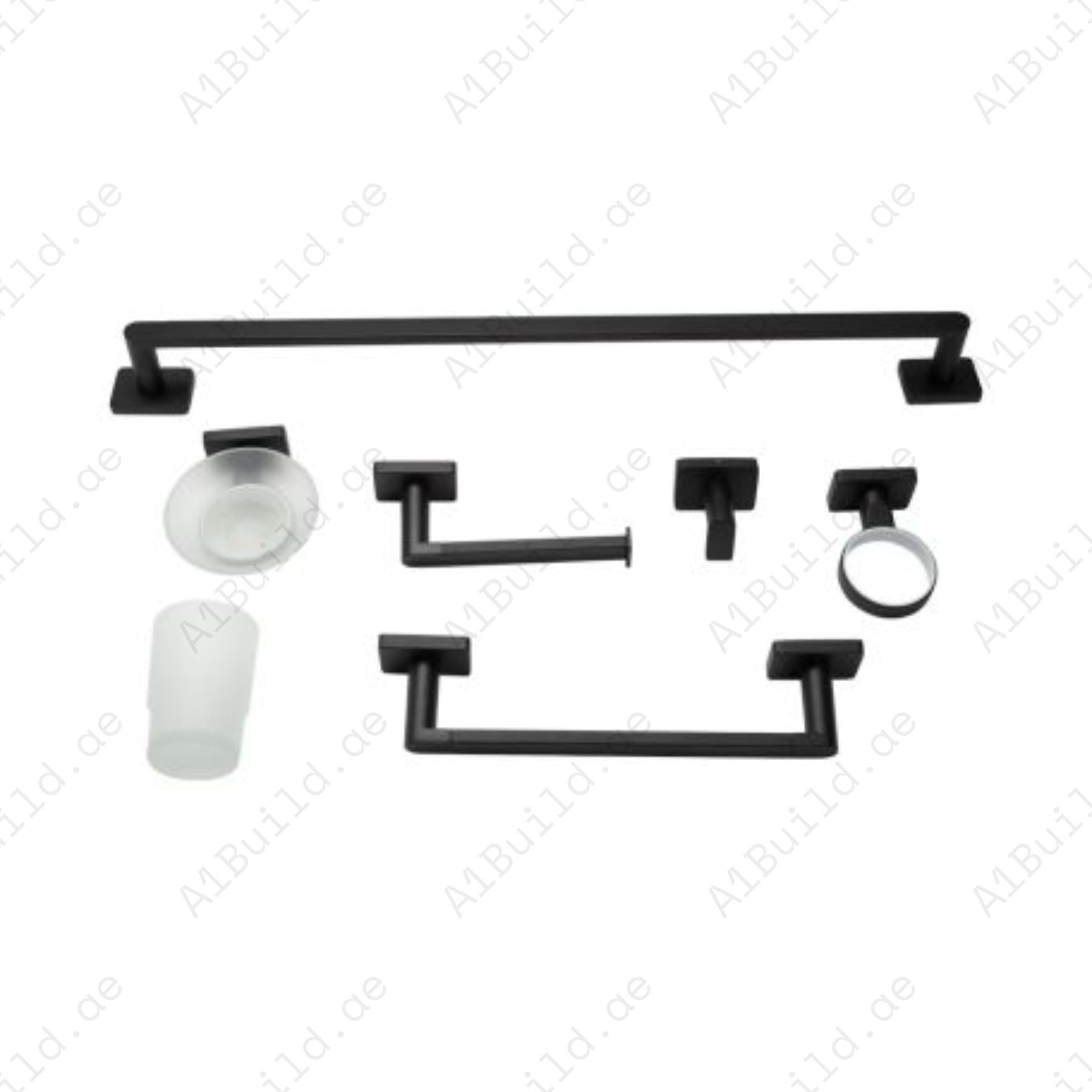 Premium Matt Black Bathroom Accessories Set – Modern Towel Bar, Paper Holder, Robe Hook & More