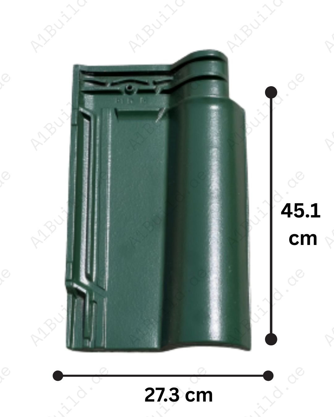 Premium Ruby Green roof tile 45.1×27.3 cm with superior ceramic strength and modern color finish. Durable, fade-resistant, and ideal for luxury roofing.