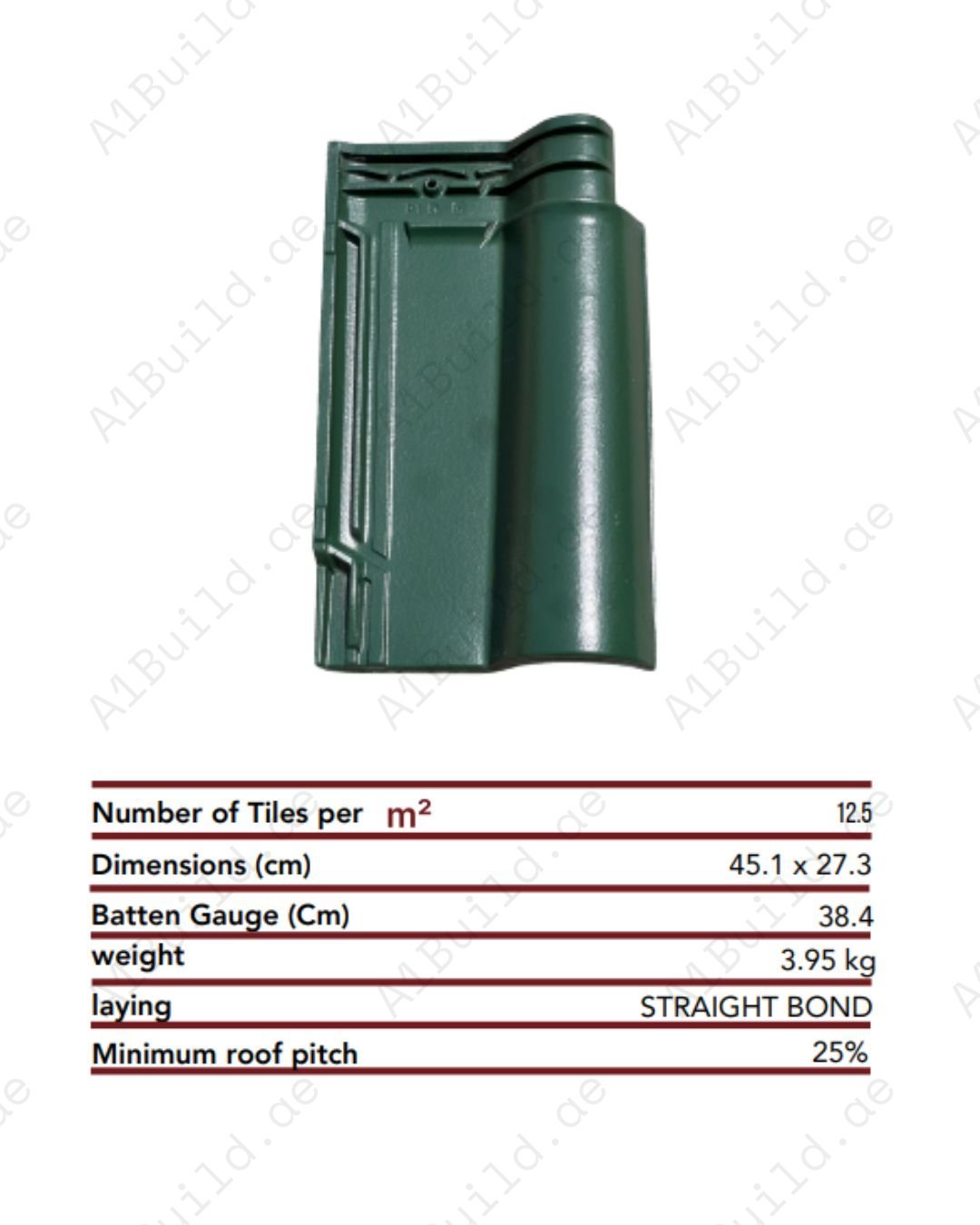 Premium Ruby Green roof tile 45.1×27.3 cm with superior ceramic strength and modern color finish. Durable, fade-resistant, and ideal for luxury roofing.