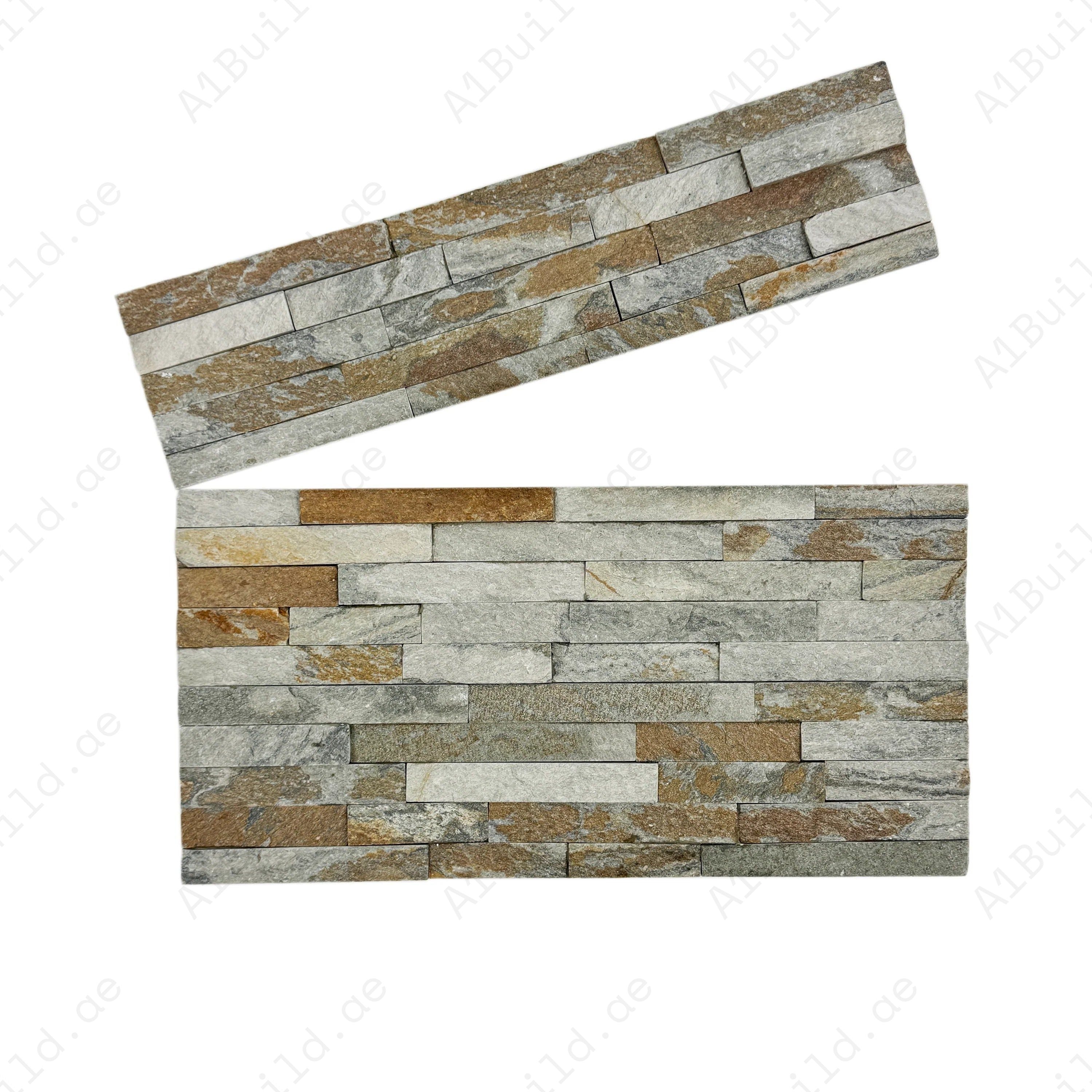 Premium Starlit Quartz Wall Cladding in Rust, Teal & Olive Green. Durable stone finish with rich textures adds elegance, style, and sophistication to interiors.